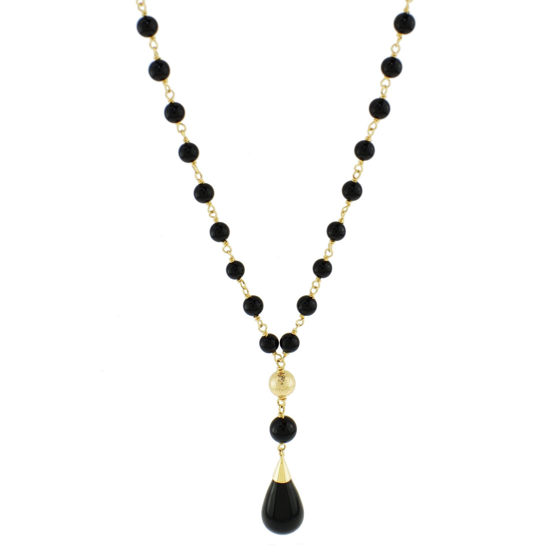 14k Black Onyx Link Y Necklace 18"