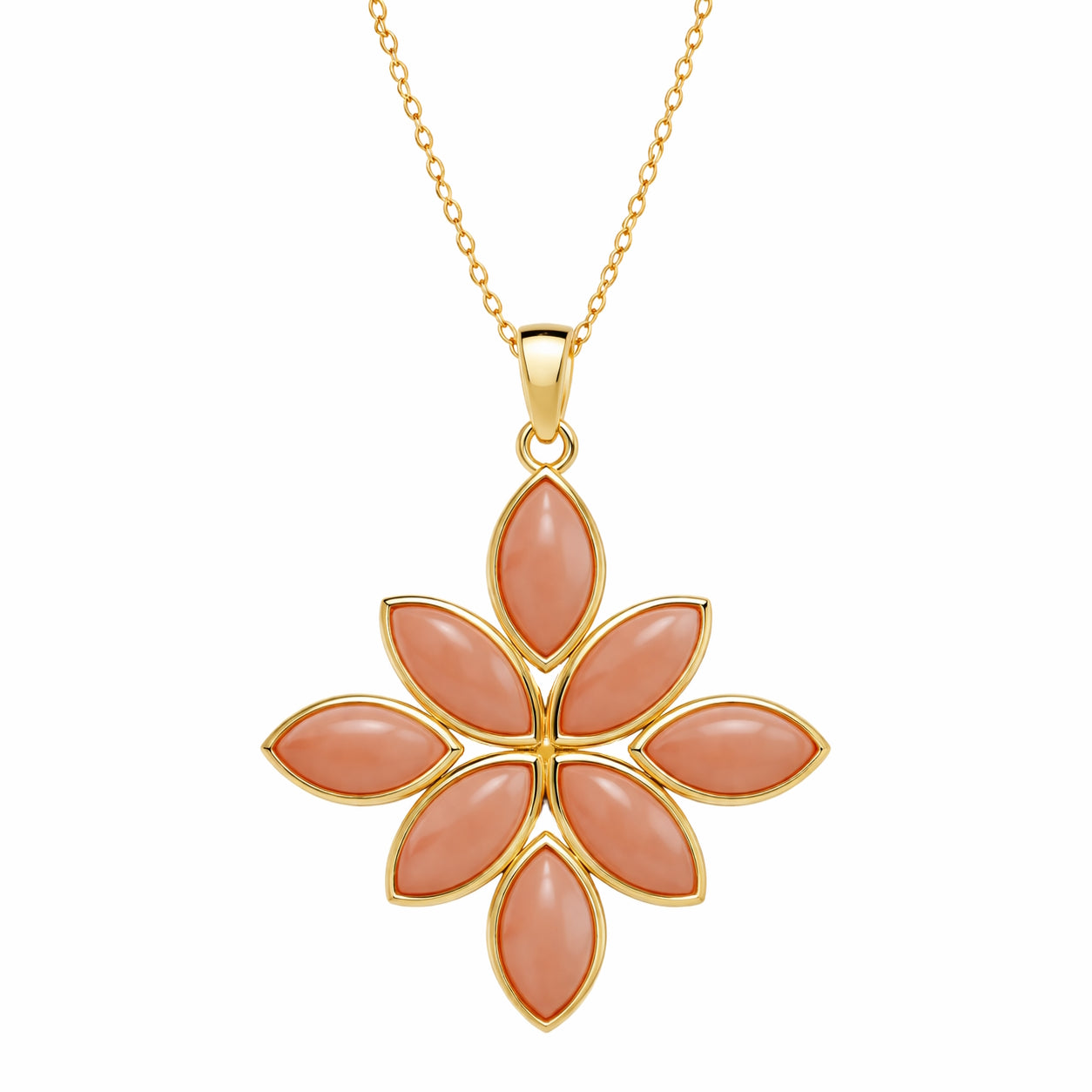 14k Brown Moonstone Bezel Flower Pendant Necklace
