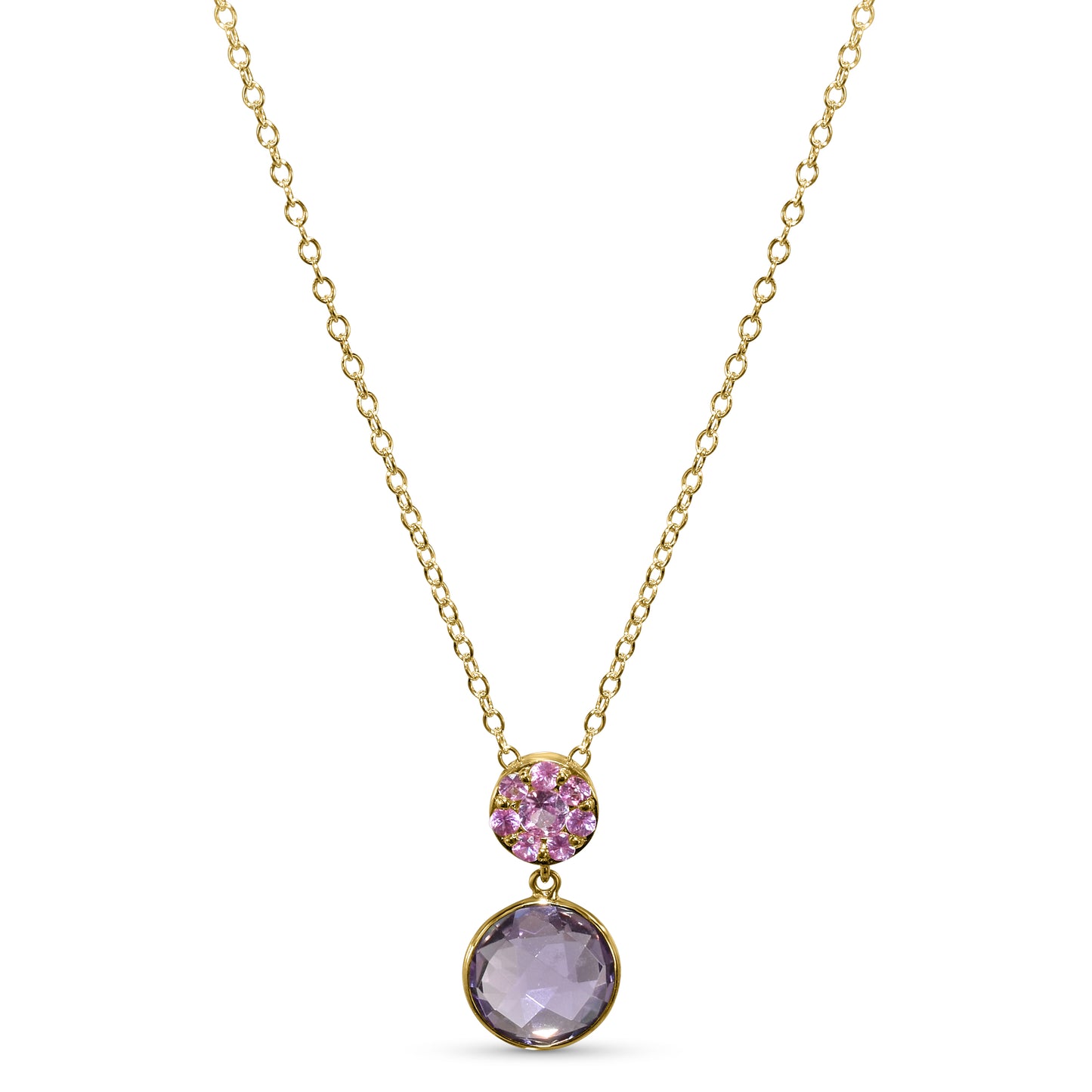 18k Pink Sapphire Amethyst Pendant Necklace