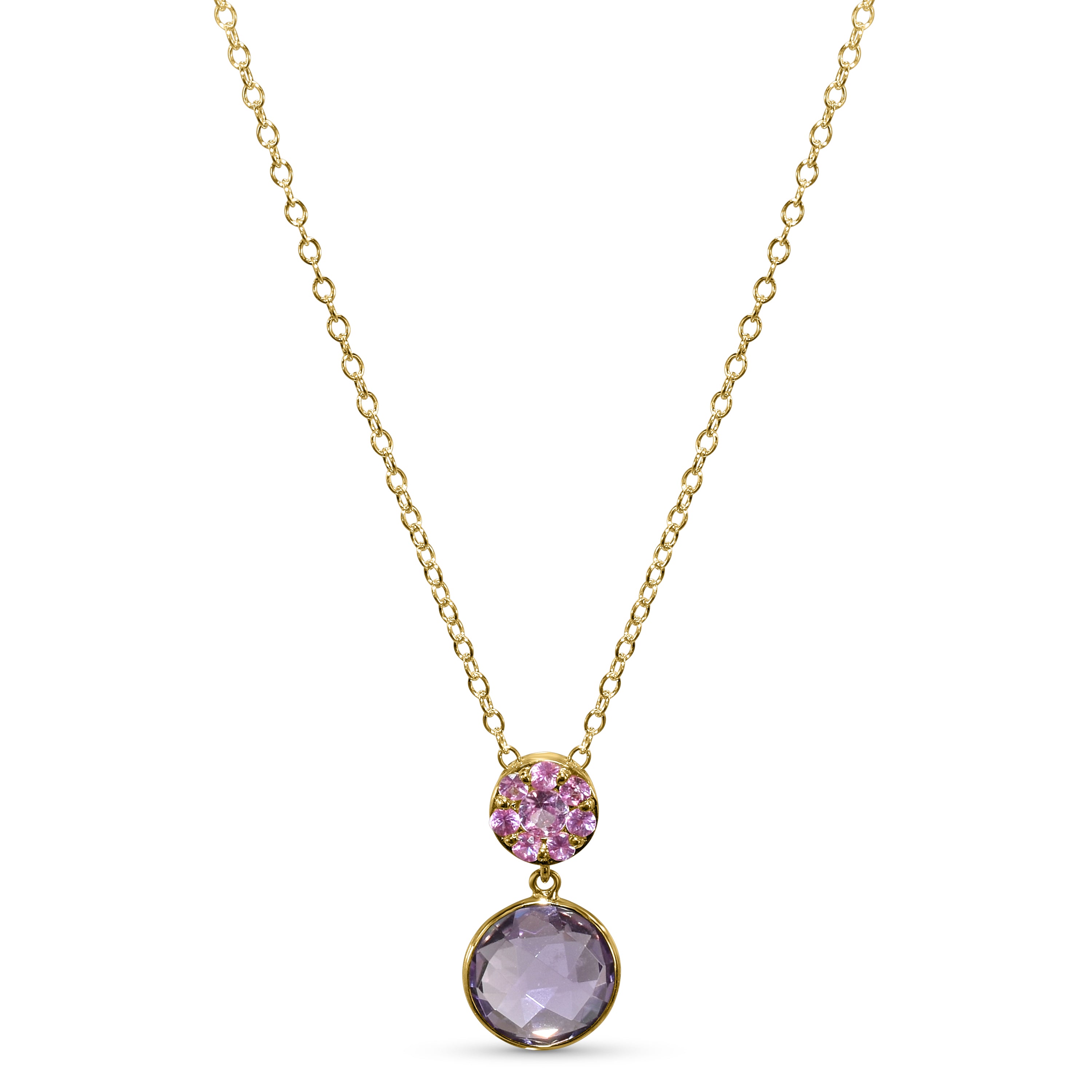 18k Pink Sapphire Amethyst Pendant Necklace 18"