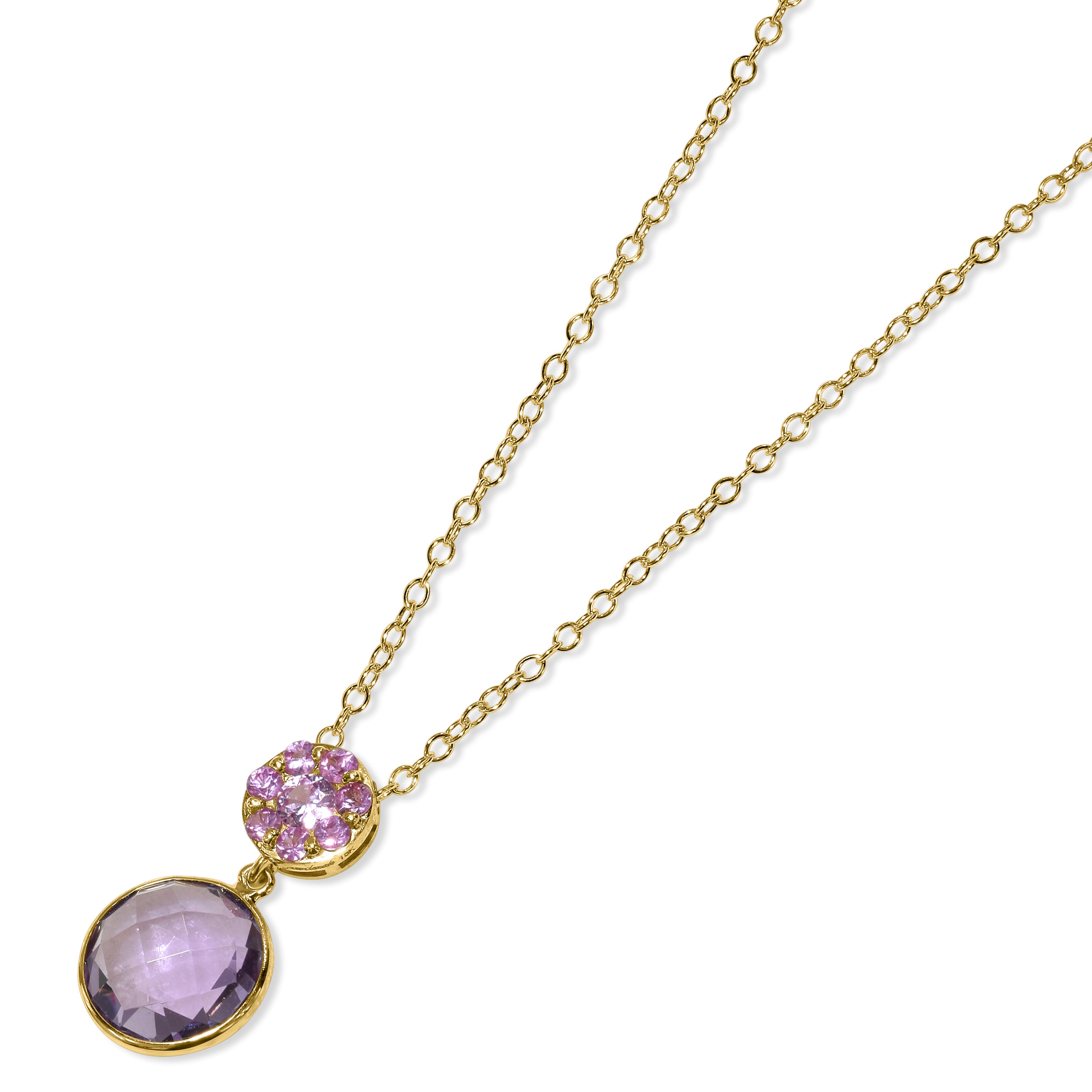 18k Pink Sapphire Amethyst Pendant Necklace 18"
