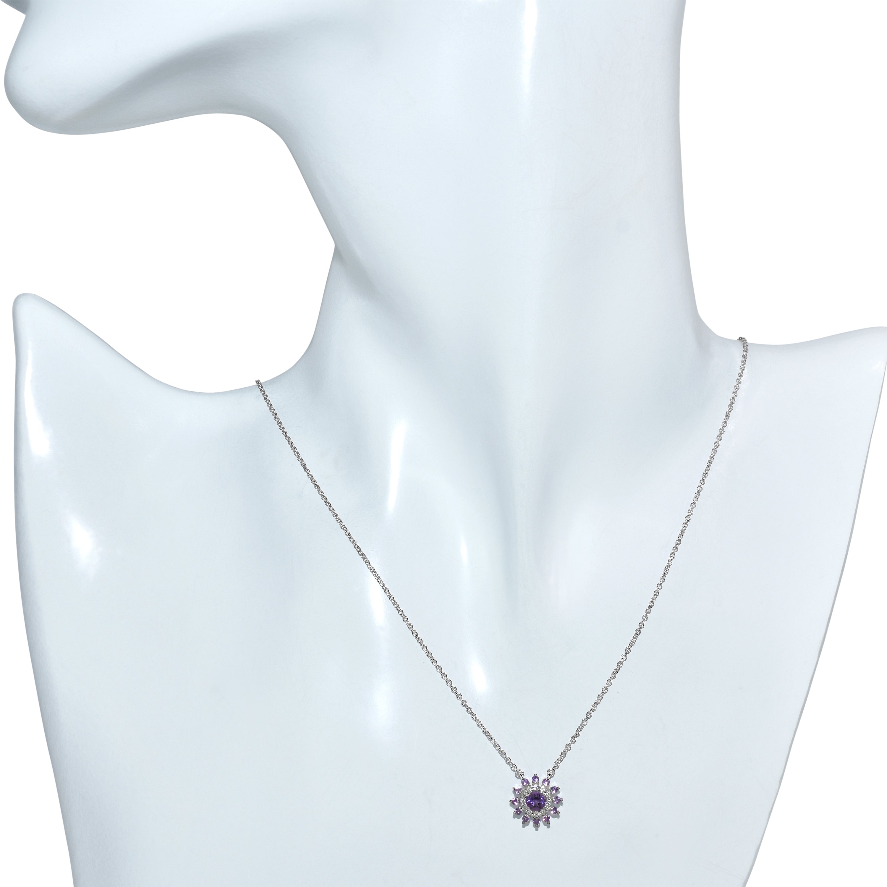 14k White Gold Diamond Amethyst Pendant Necklace