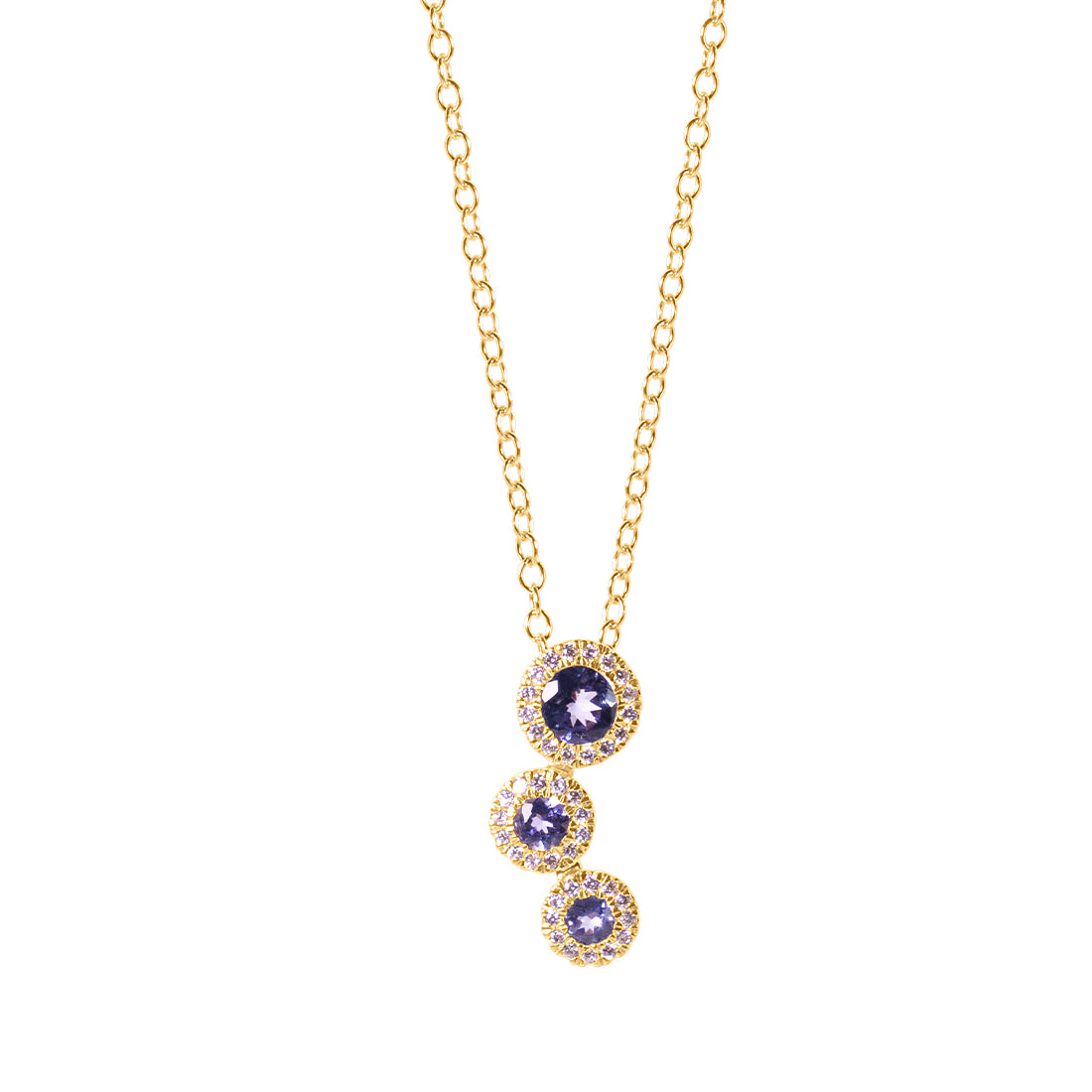 14k Vs Diamond Tanzanite Triple Round Pendant Necklace 18/20"