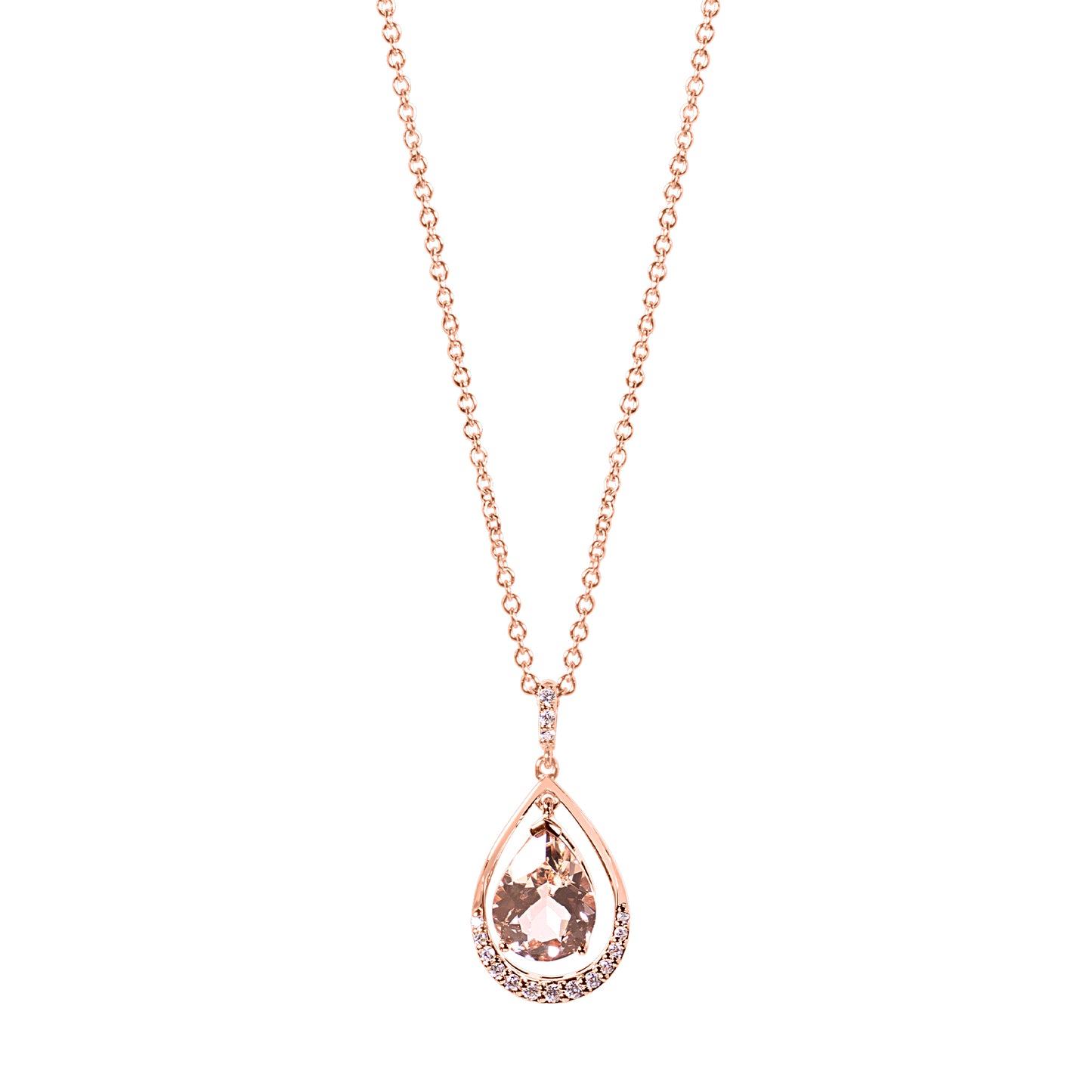 14k Rose Gold Vs Diamond Morganite Pear Shape Pendant Necklace 18/20"
