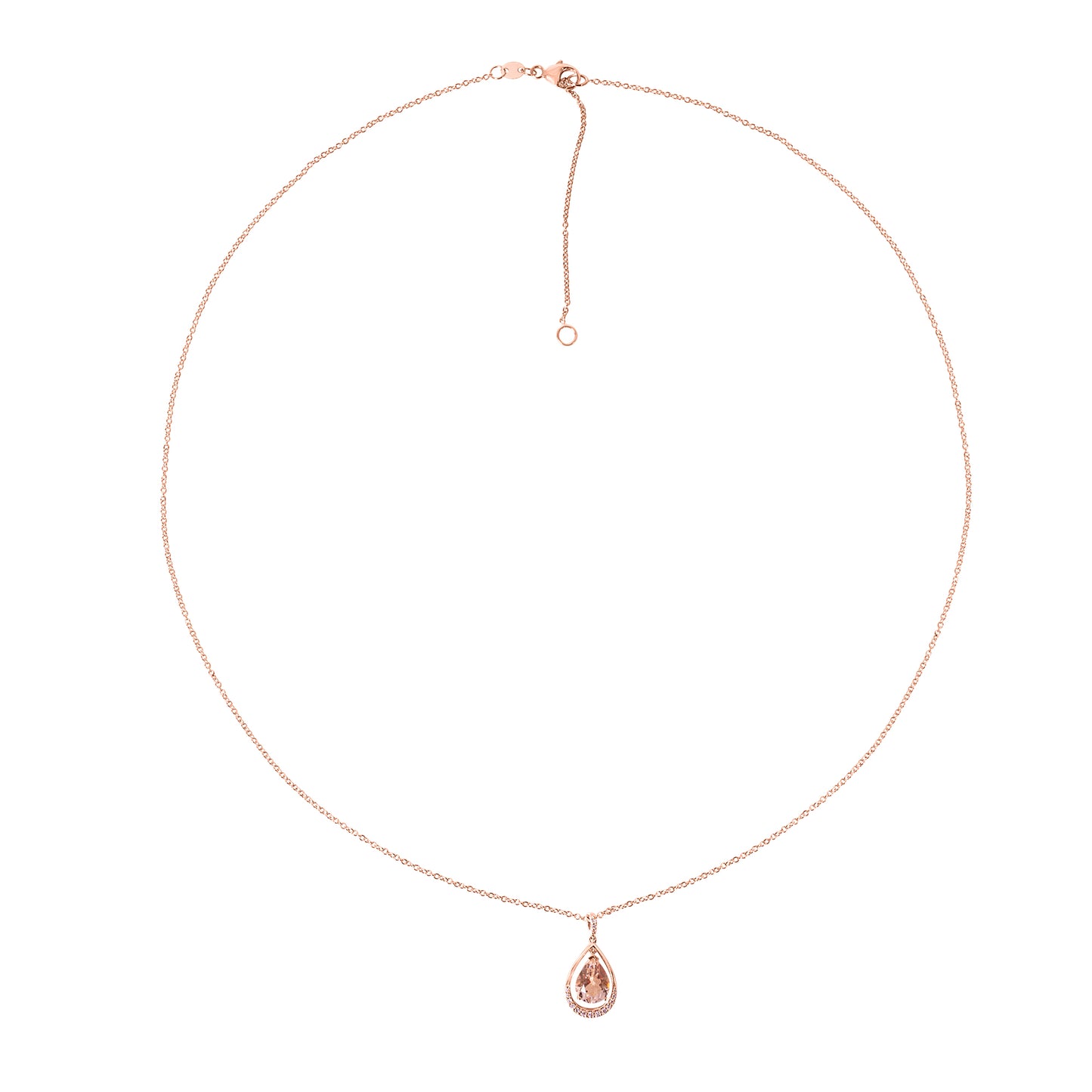 14k Rose Gold Vs Diamond Morganite Pear Shape Pendant Necklace 18/20"