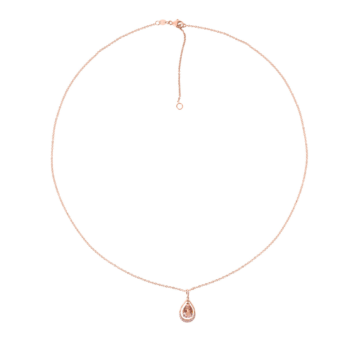 14k Rose Gold VS Diamond Morganite Pear Shape Pendant Necklace