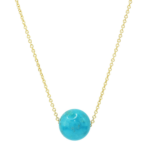 14k Turquoise Ball Slider Pendant Necklace 17"