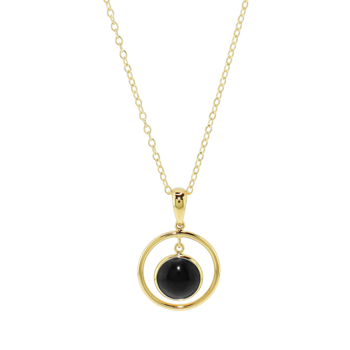14k Black Onyx Bezel Halo Pendant Necklace