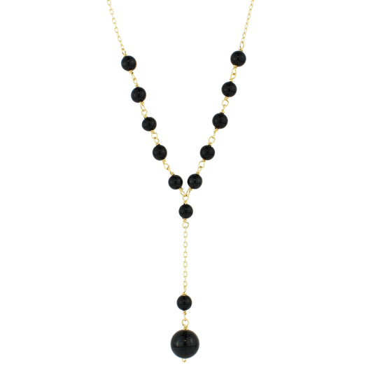14k Black Onyx Beads Y Necklace 17"