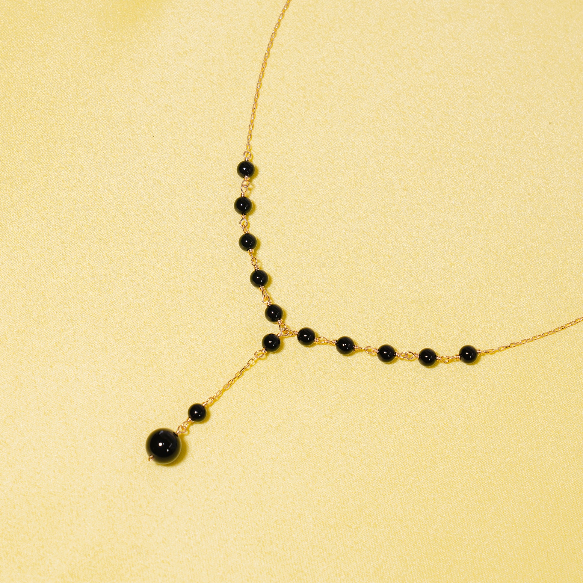 14k Black Onyx Beads Y Necklace 17"