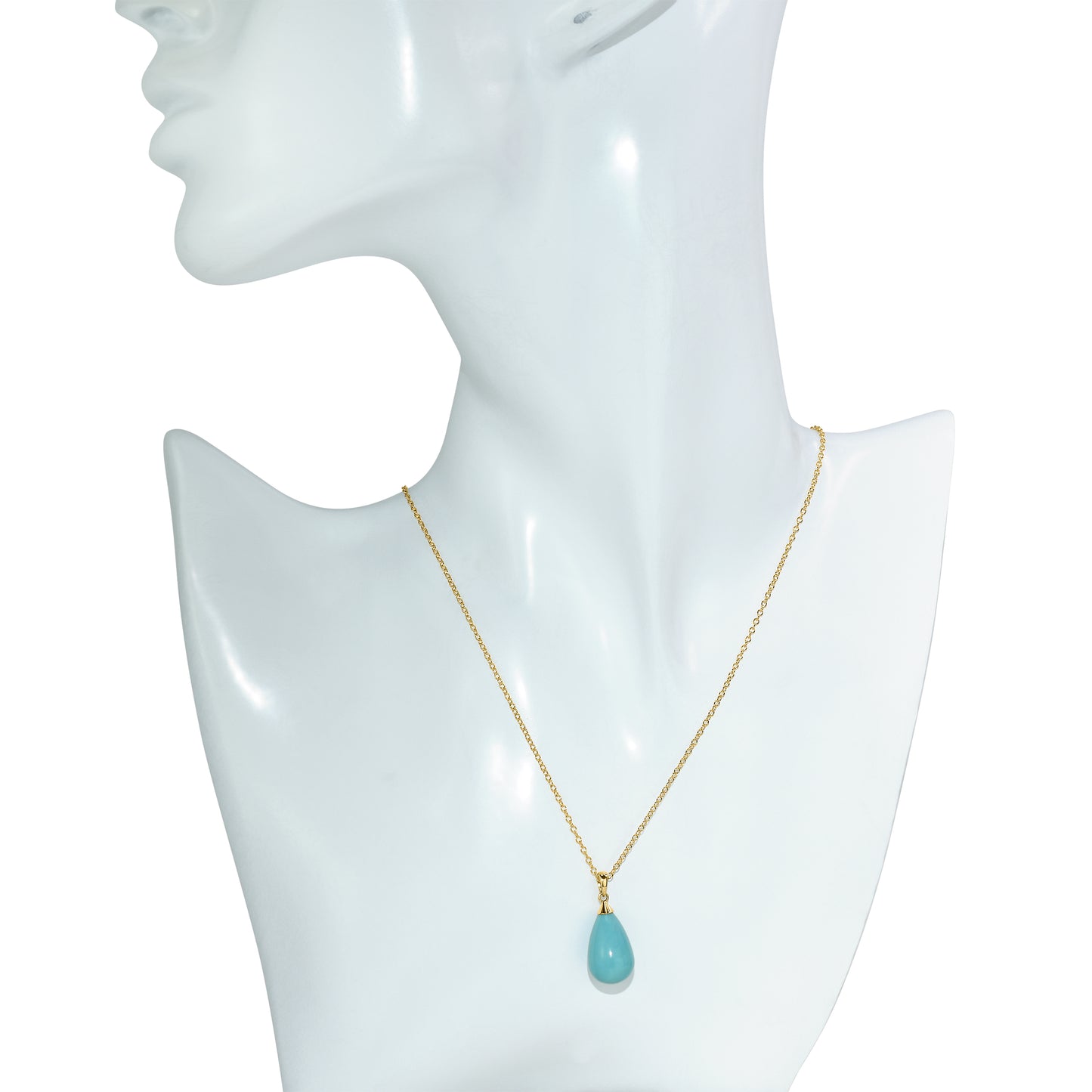 14k Turquoise Teardrop Pendant Necklace 17"