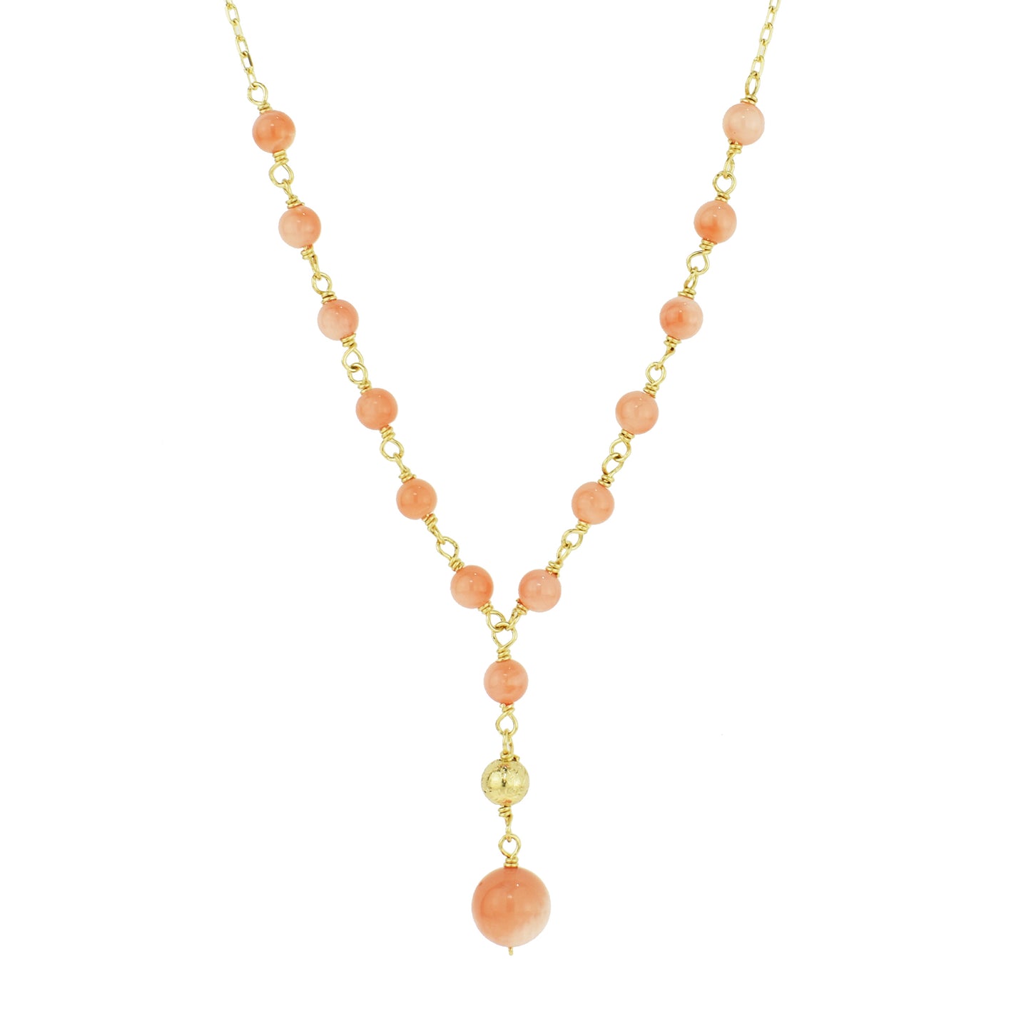 14k Angel Skin Coral Y Necklace 17"