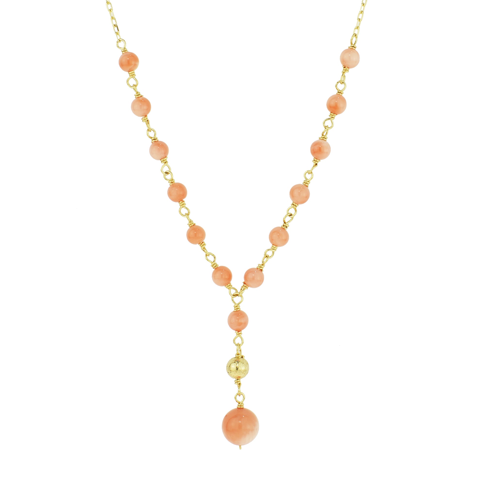 14k Angel Skin Coral Y Necklace 17"