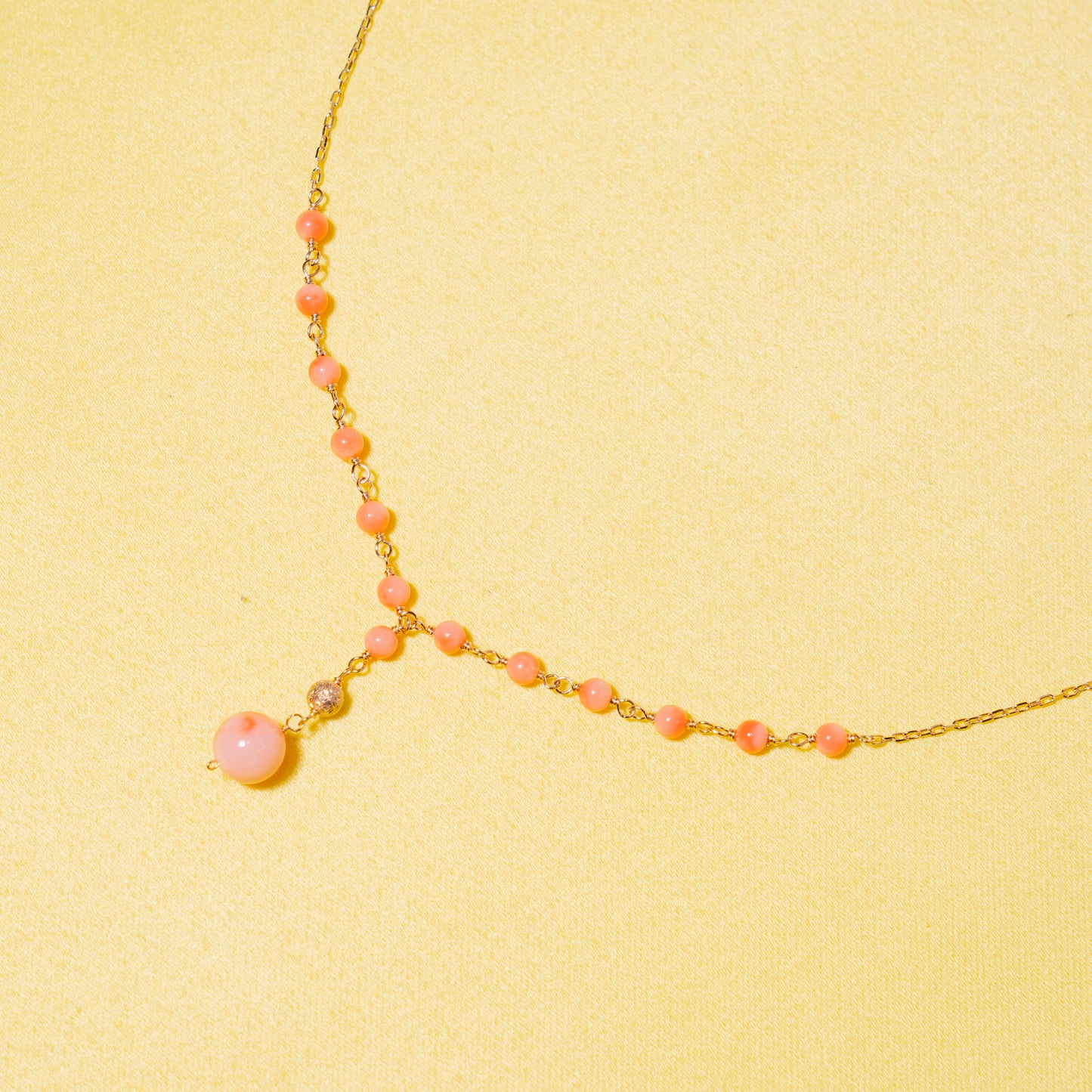 14k Angel Skin Coral Y Necklace 17"