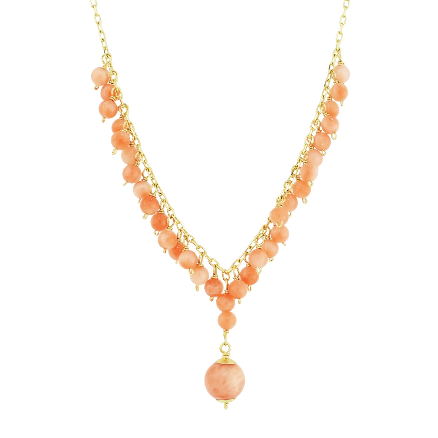 14k Angel Skin Coral Cluster Necklace 18"
