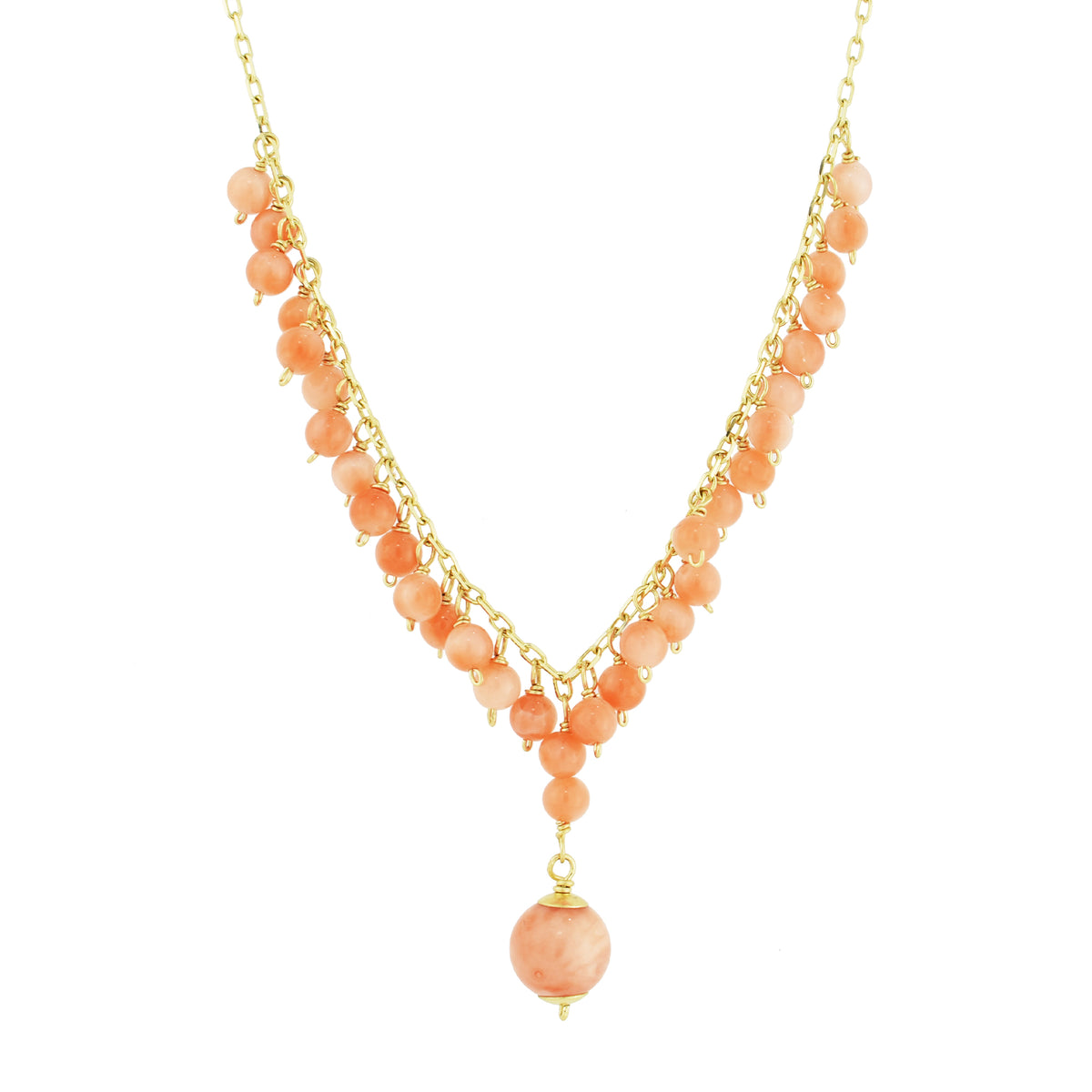 14k Angel Skin Coral Cluster Necklace 18"