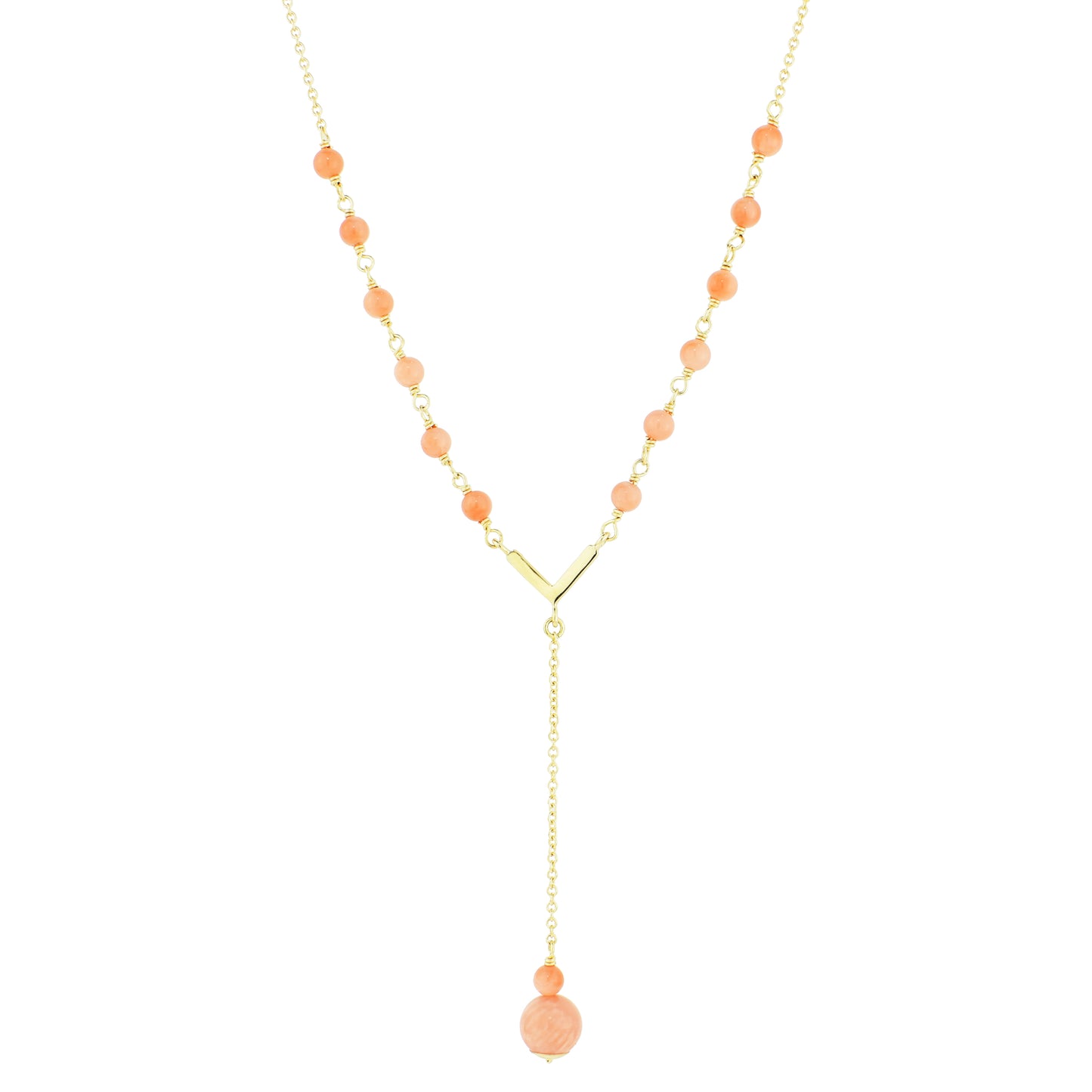 14k Angel Skin Coral Chevron Y Necklace 16/17"