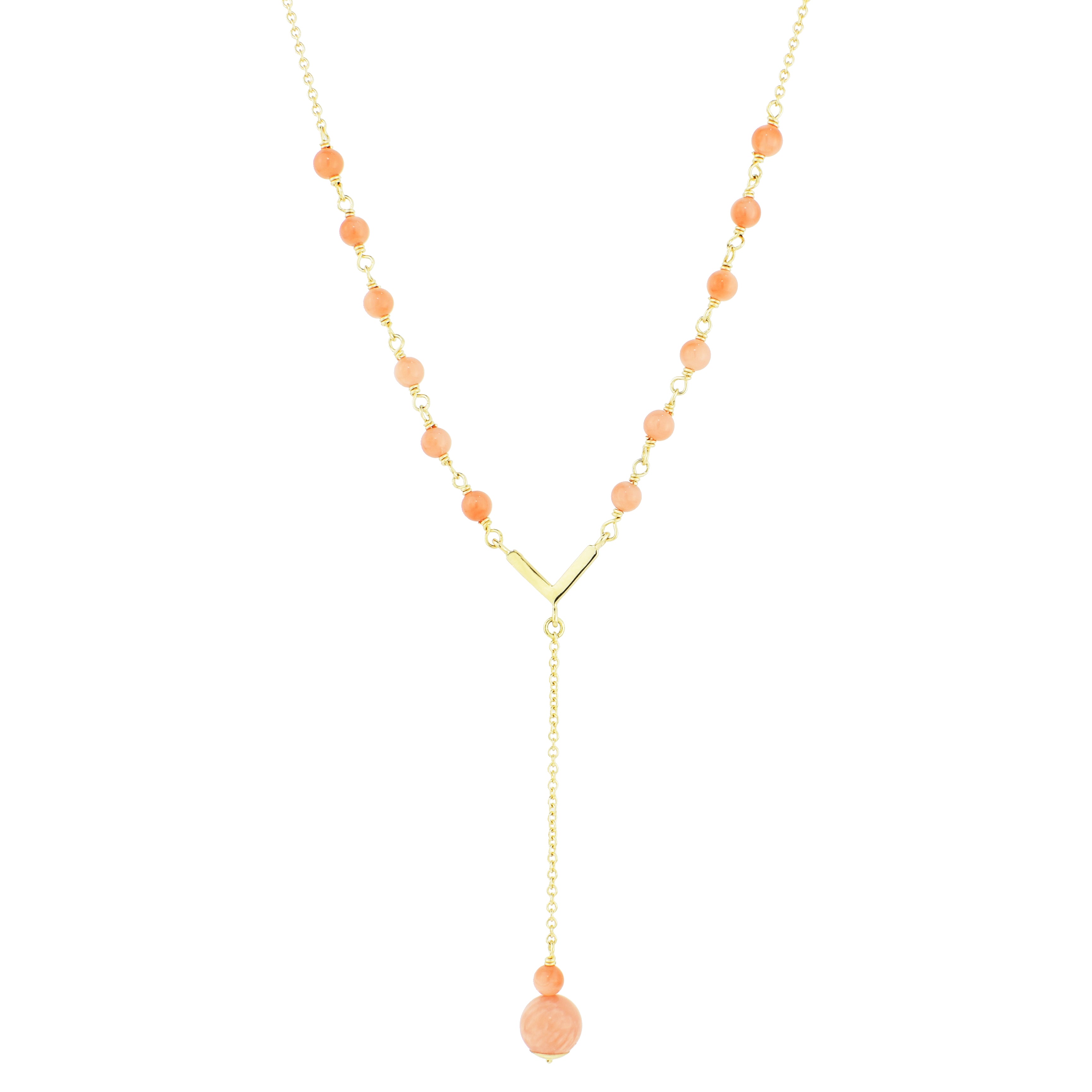 14k Angel Skin Coral Chevron Y Necklace 16/17"