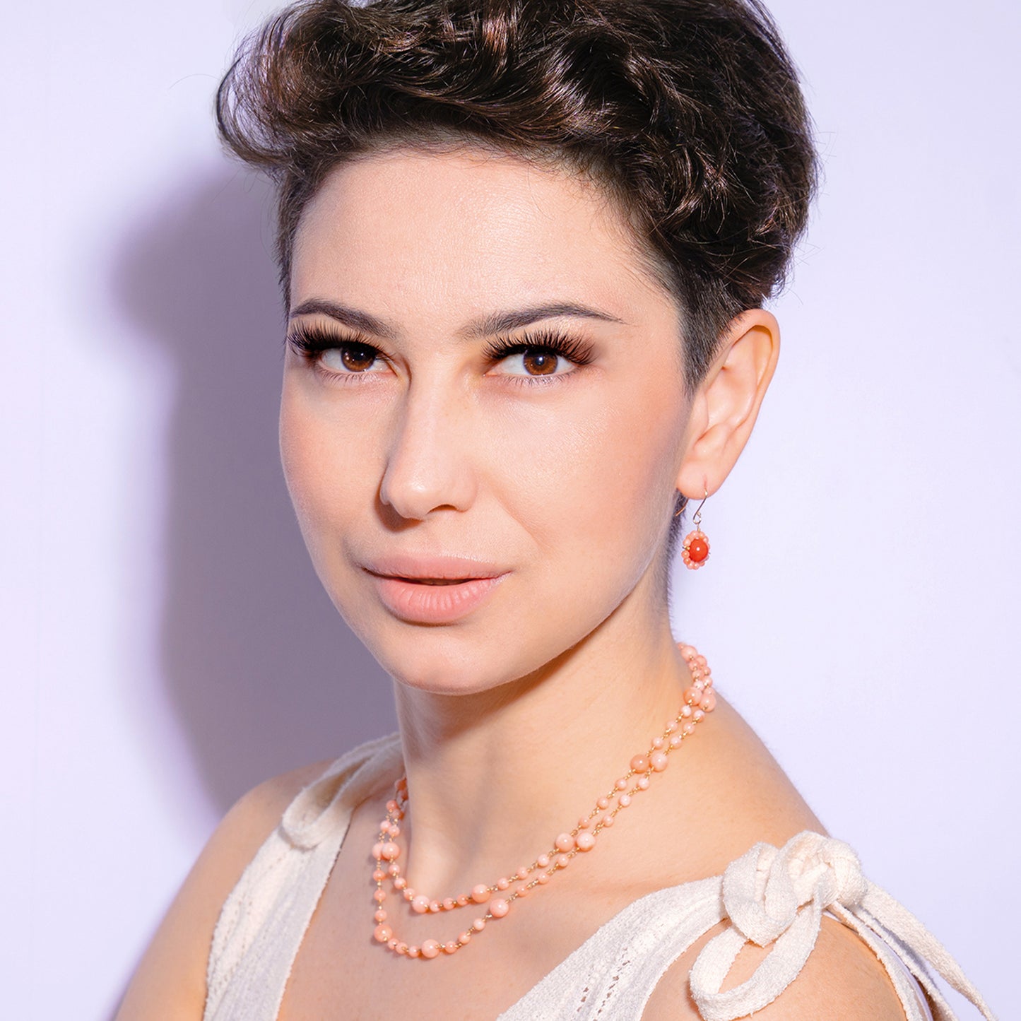 14k Angel Skin Coral Link Necklace 34"