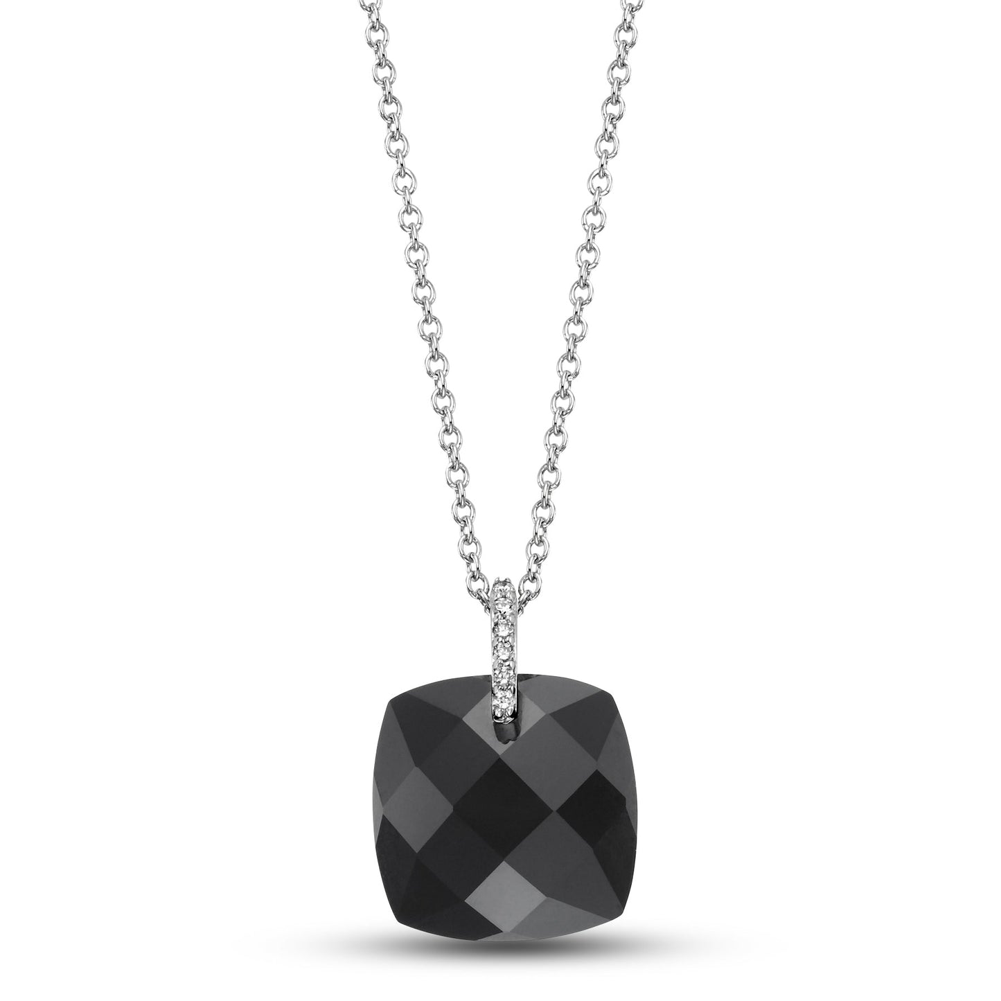 14k White Gold Black Onyx Facet Cushion Vs Diamond Pendant Necklace 18" freeshipping - Jewelmak Shop