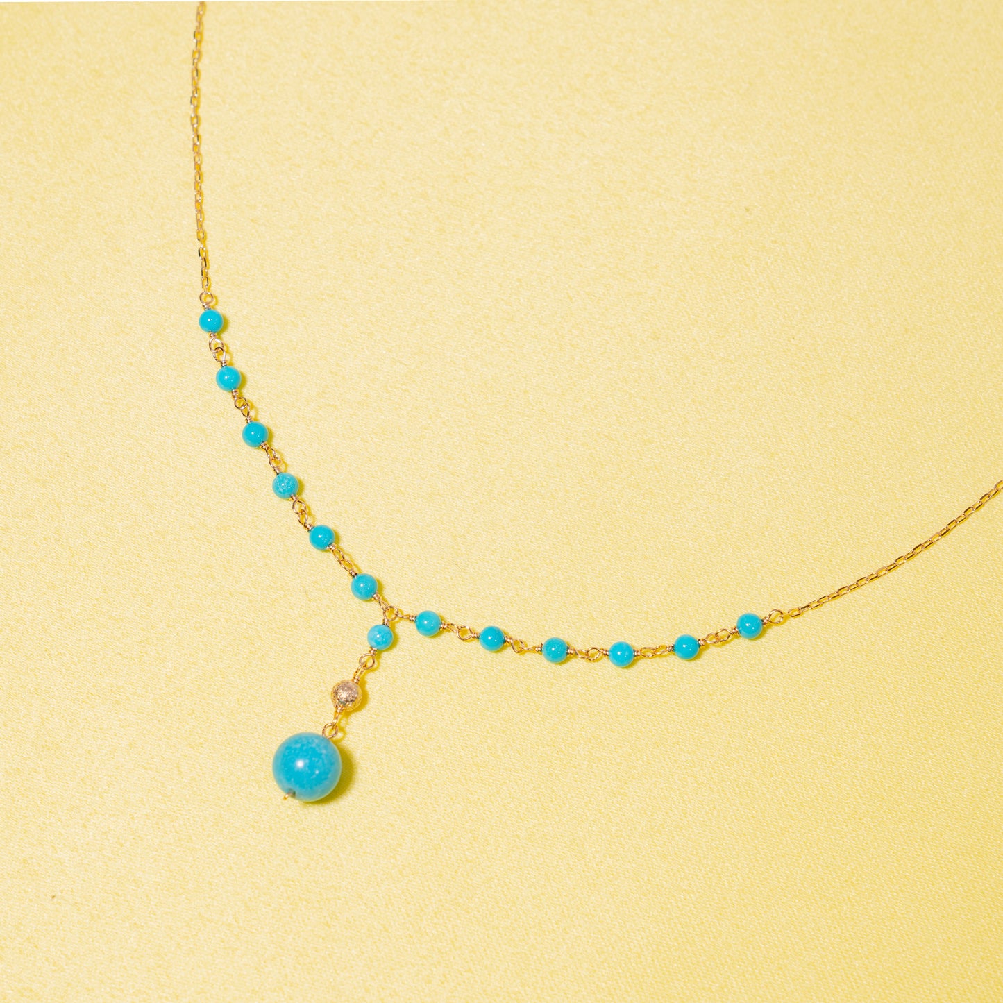 14k Turquoise Beaded Y Necklace 17"