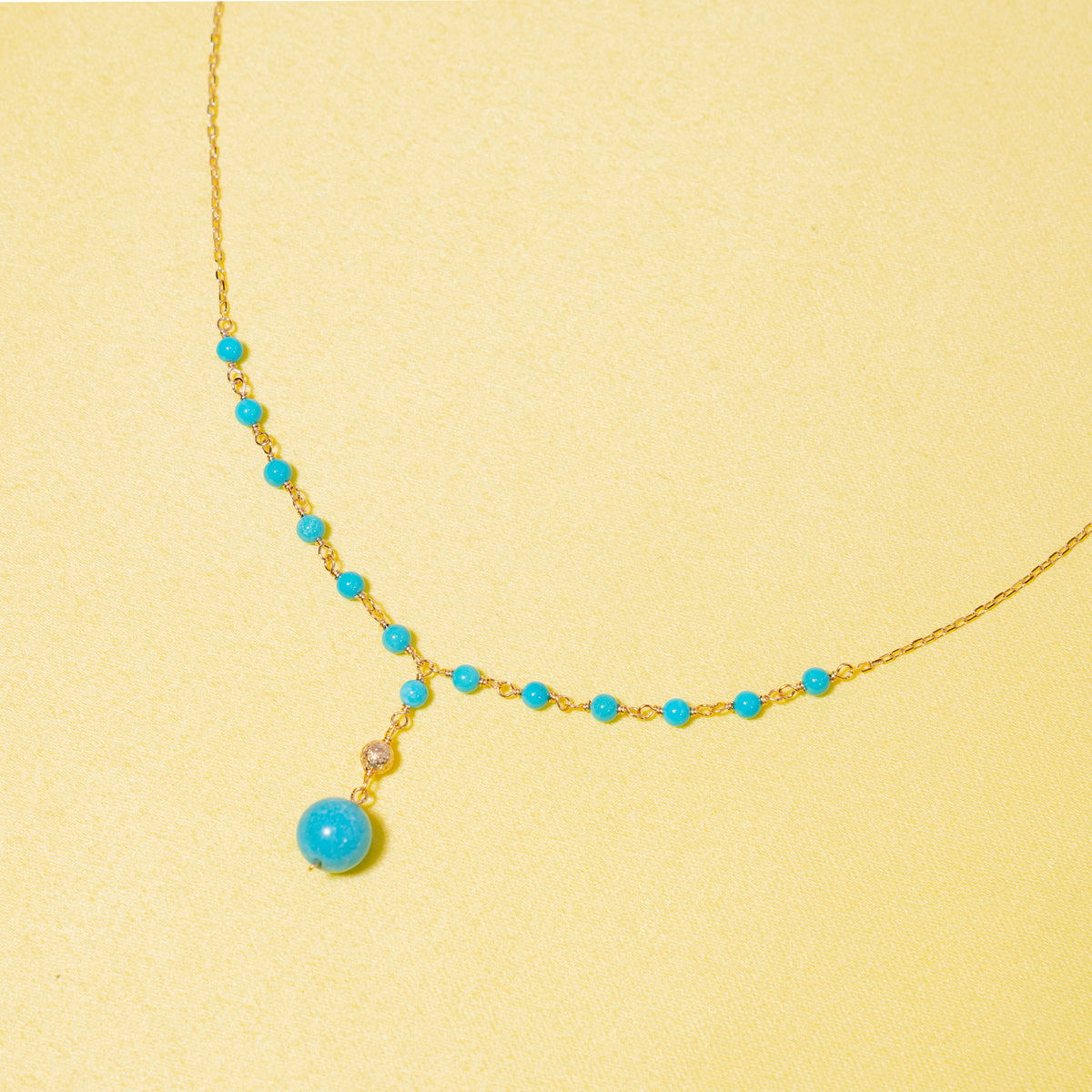 14k Turquoise Beaded Y Necklace 17"