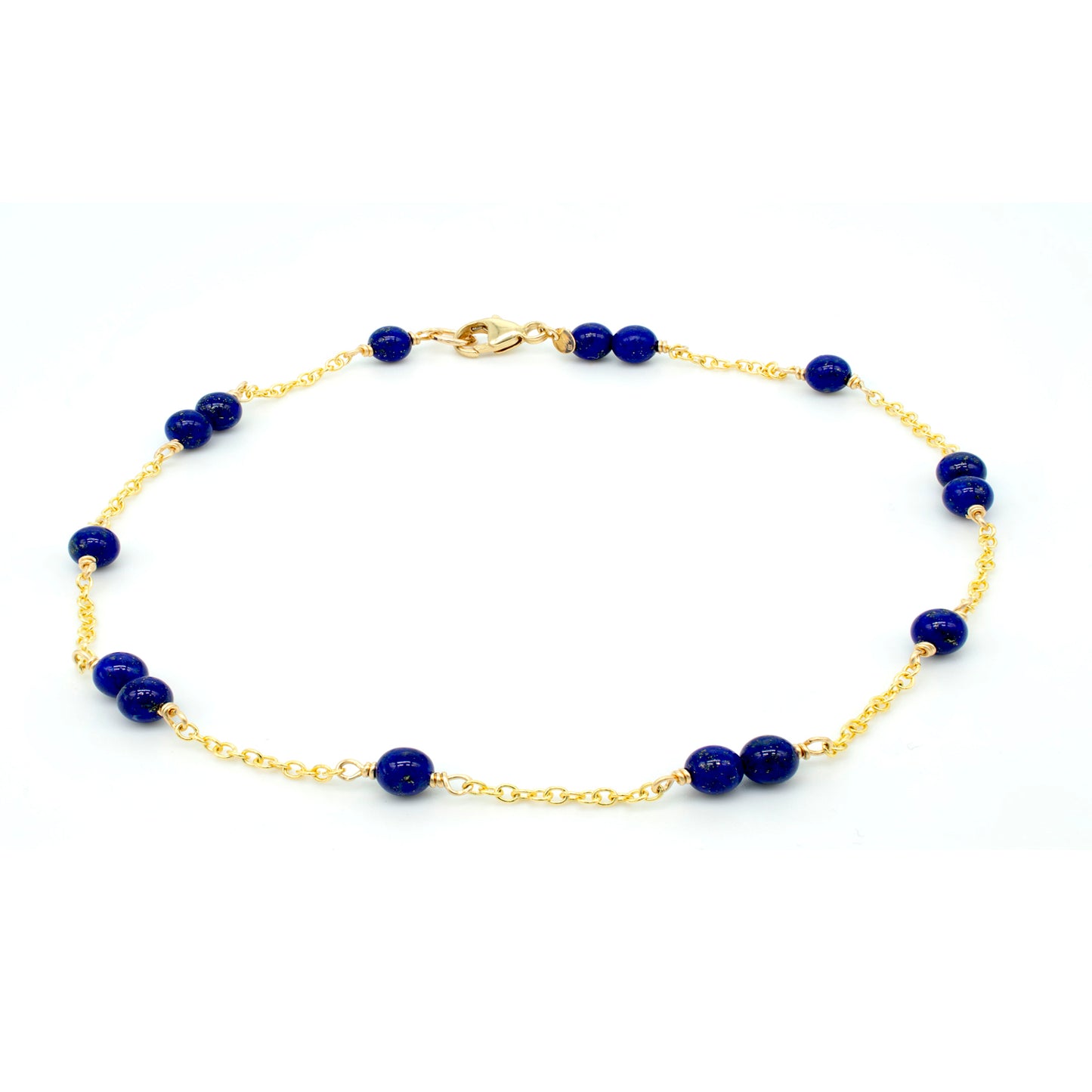 14k Station Link Beaded Anklet Lapis