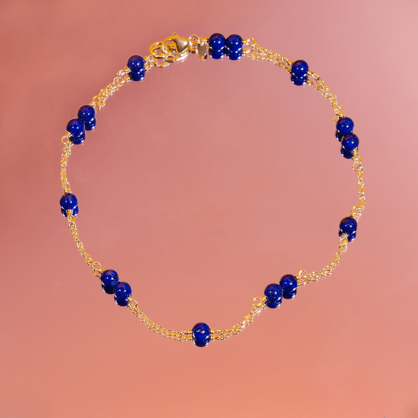 14k Station Link Beaded Anklet Lapis