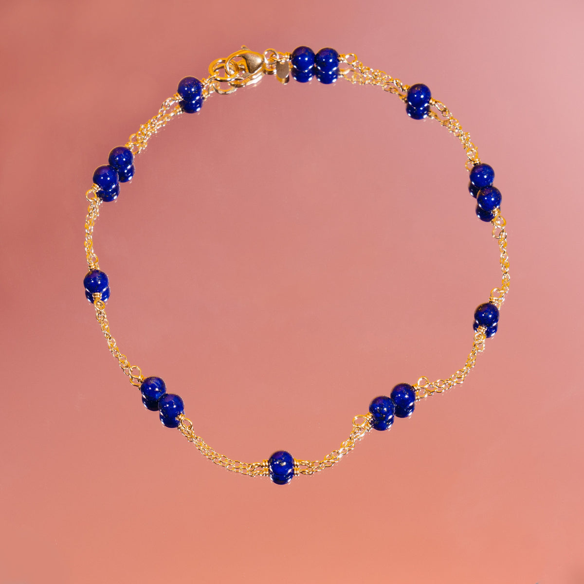 14k Station Link Beaded Anklet Lapis