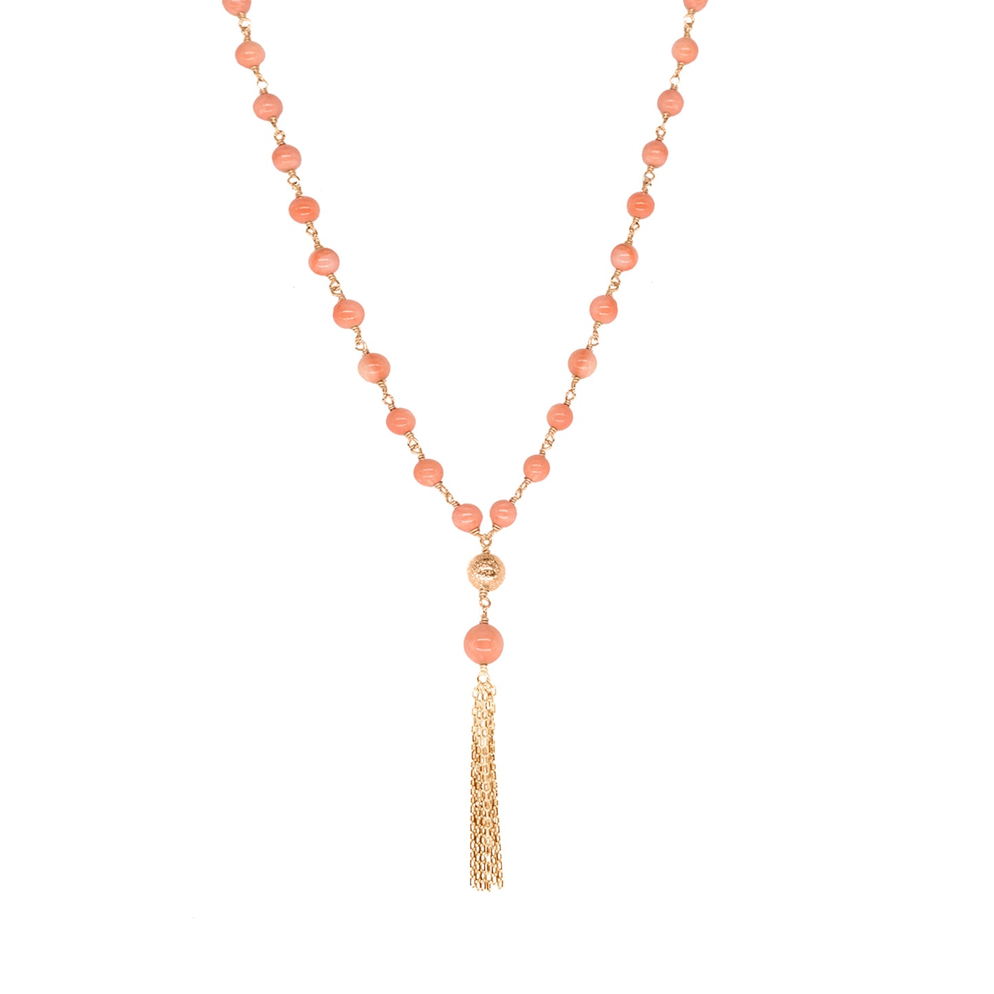 14k Coral Link Gold Fringe Necklace 18"/19.5"