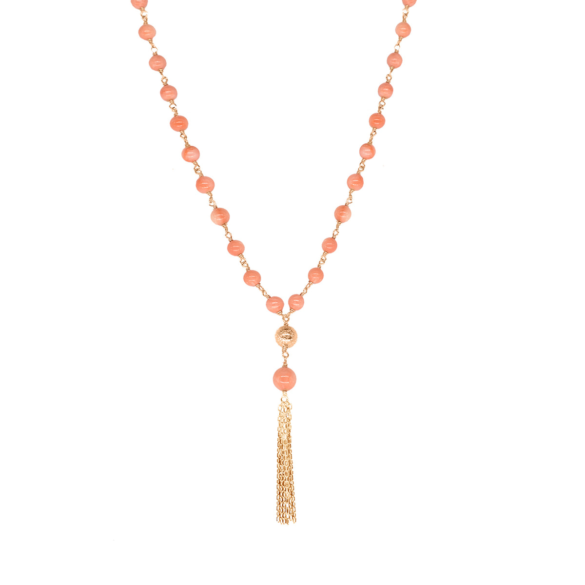 14k Coral Link Gold Fringe Necklace 18"/19.5"