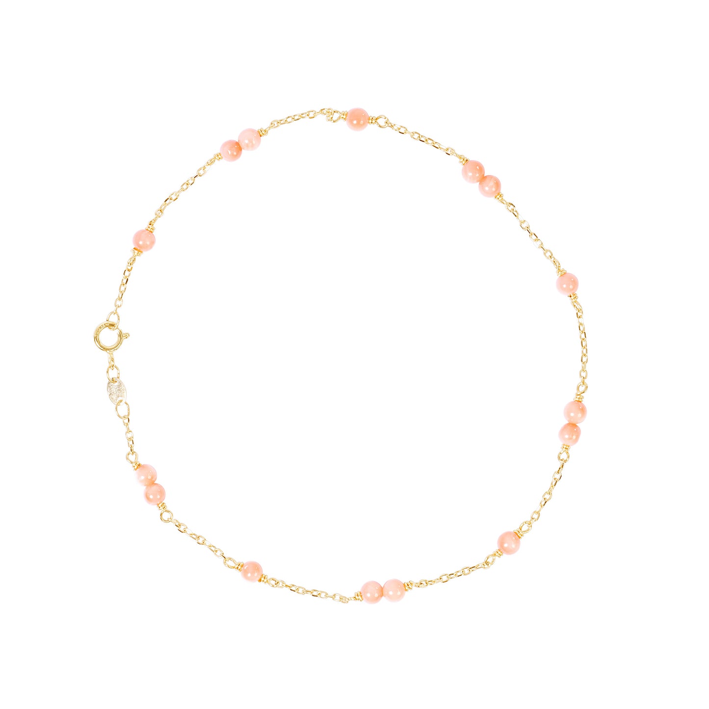 14k Station Link Beaded Anklet Pink Coral