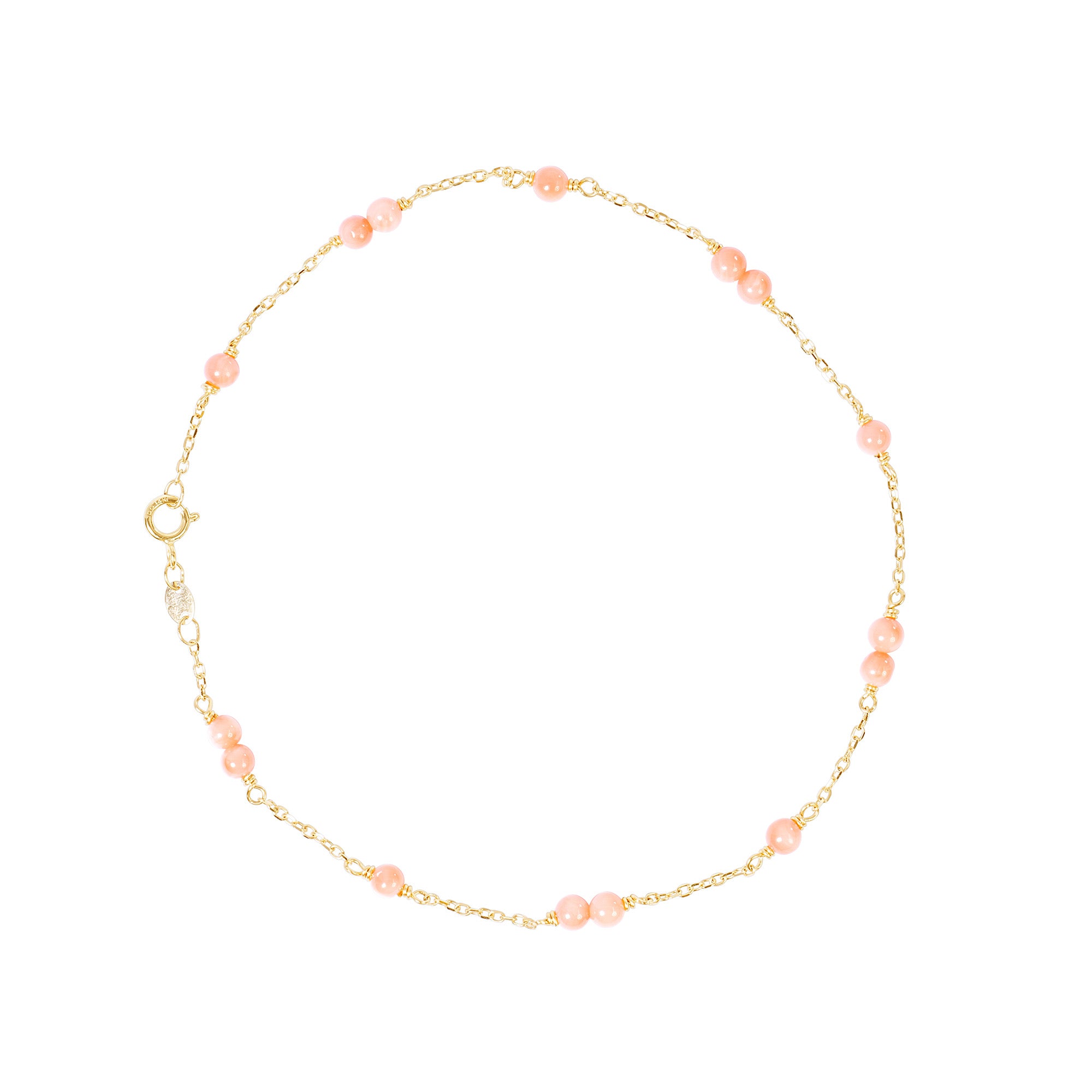 14k Station Link Beaded Anklet Pink Coral
