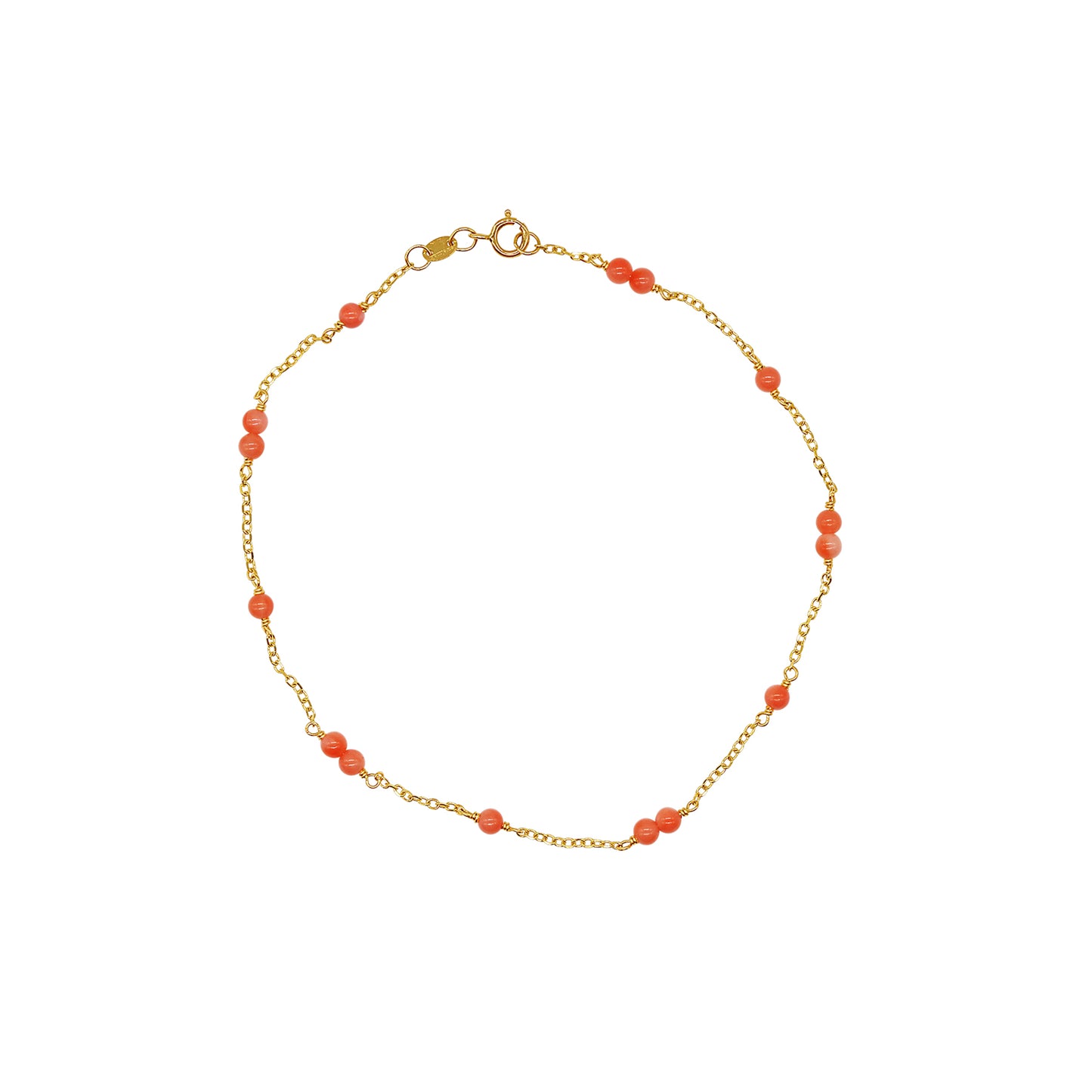 14k Station Link Beaded Anklet Pink Coral