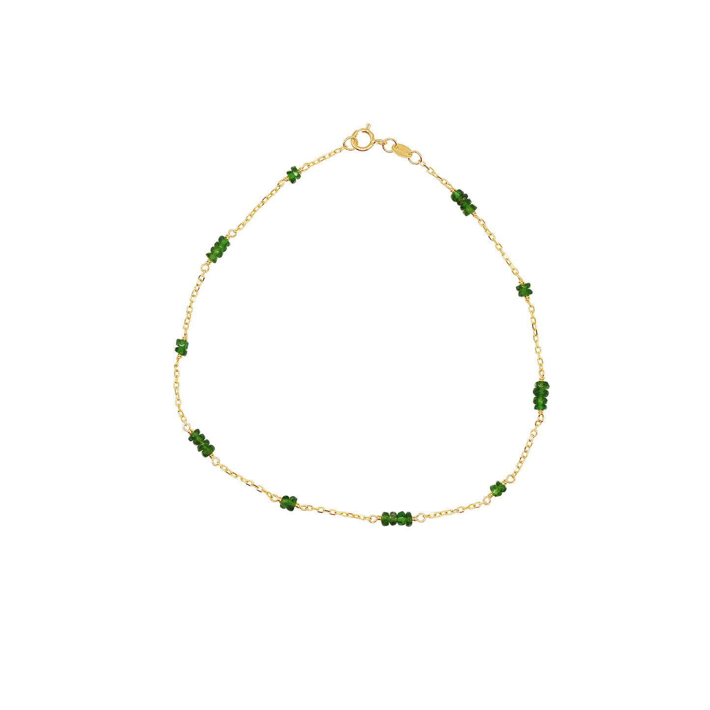 14k Station Link Beaded Anklet Chrome Diopside