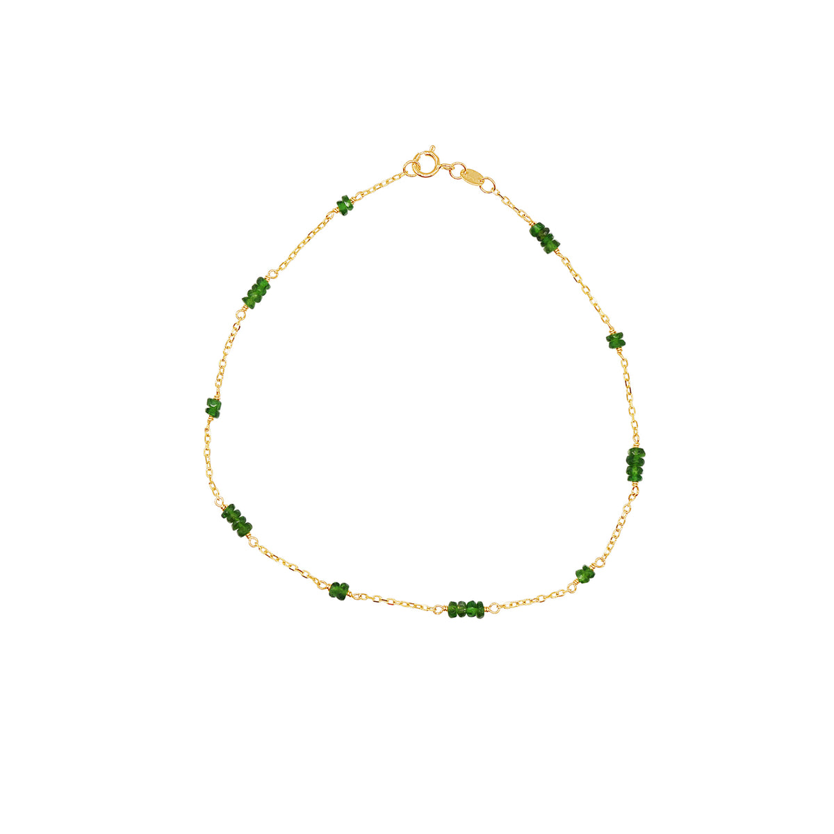 14k Station Link Beaded Anklet Chrome Diopside
