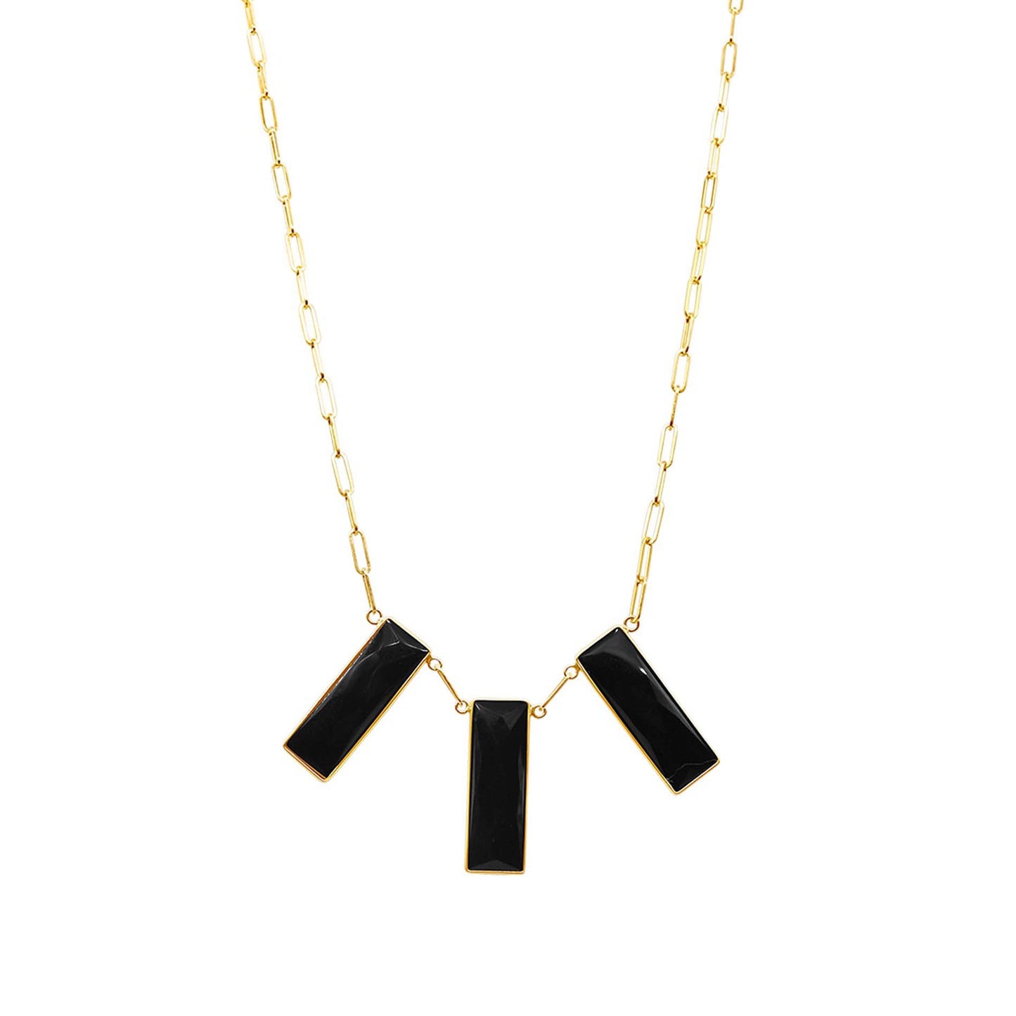14k Black Onyx 3 Rectangular Center Necklace 17/18"