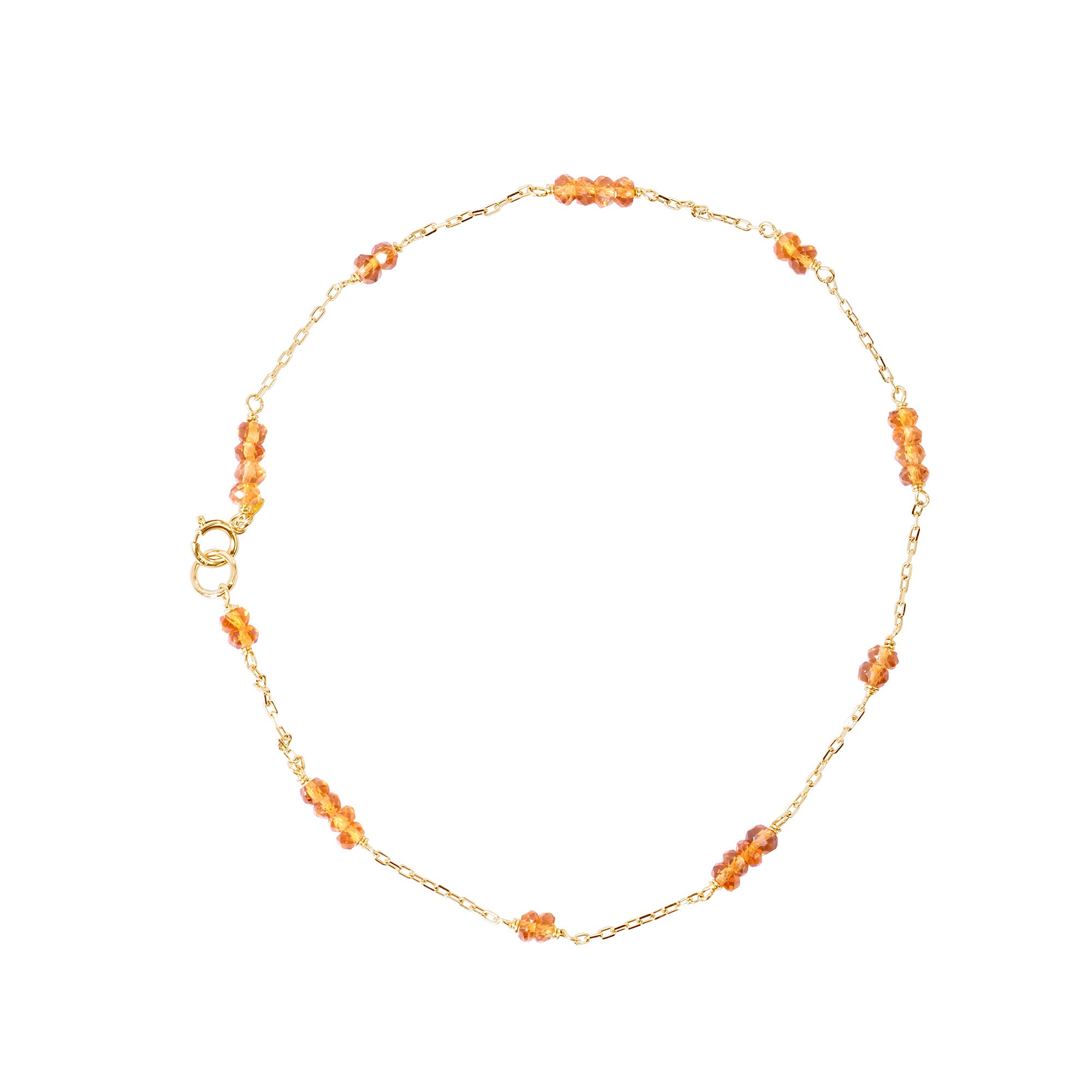 14k Station Link Beaded Anklet Citrine