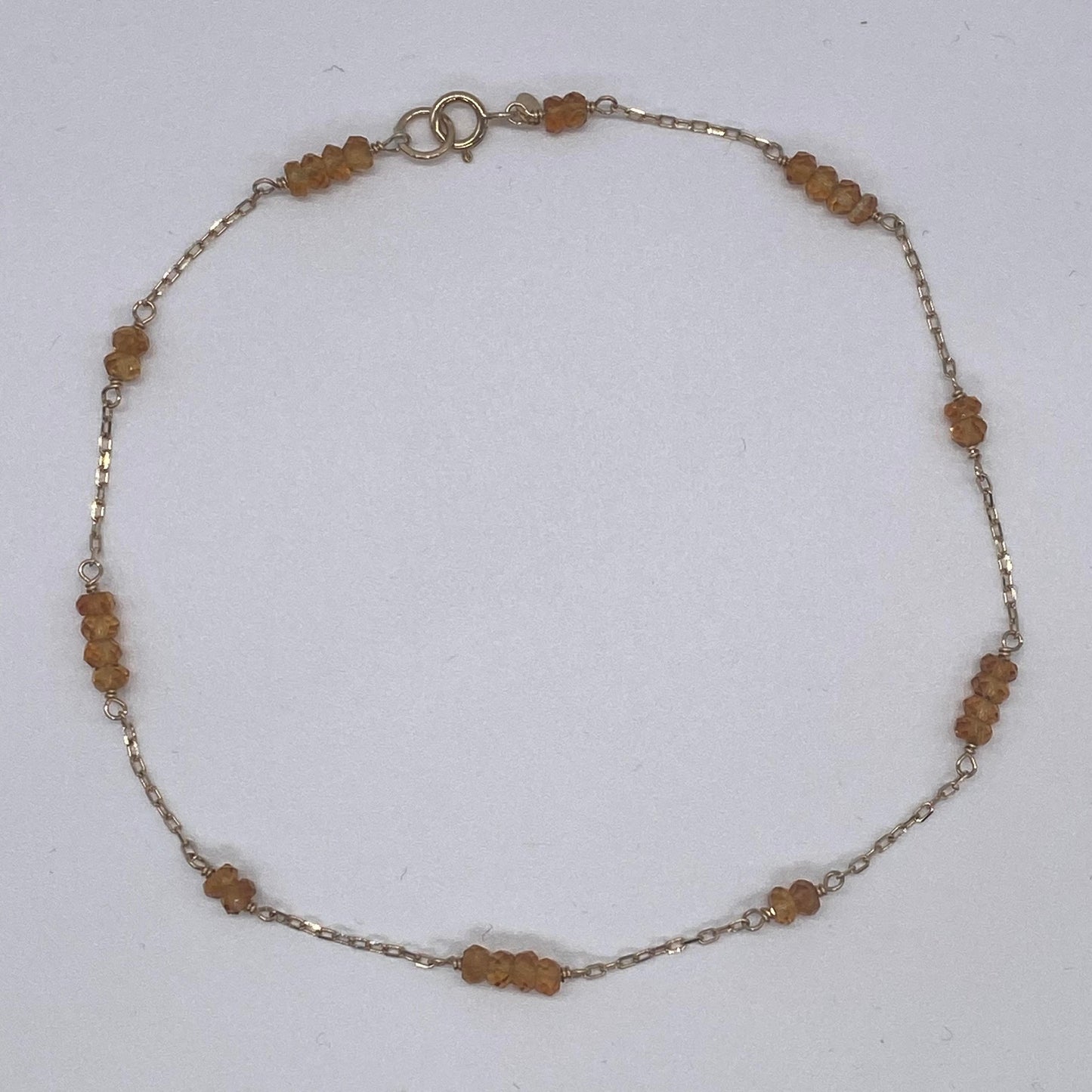 14k Station Link Beaded Anklet Citrine