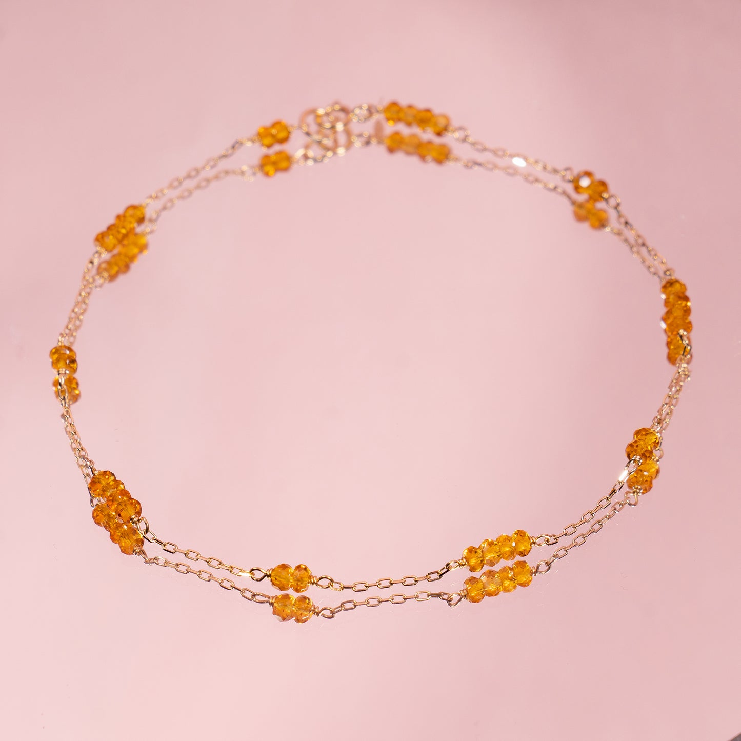 14k Station Link Beaded Anklet Citrine