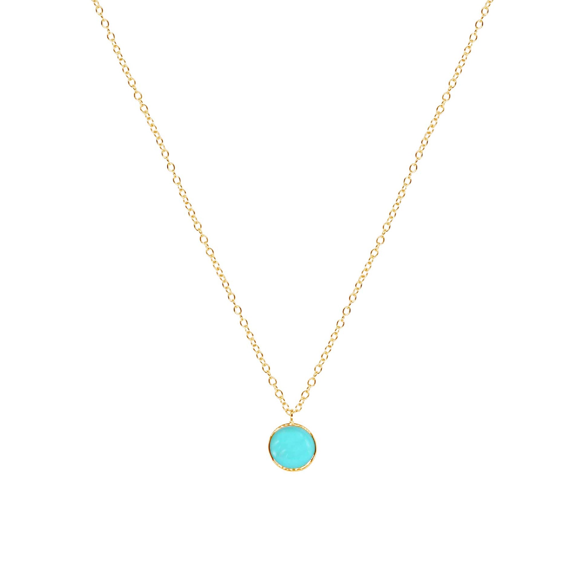 14k Turquoise Round Bezel Pendant Necklace 17"