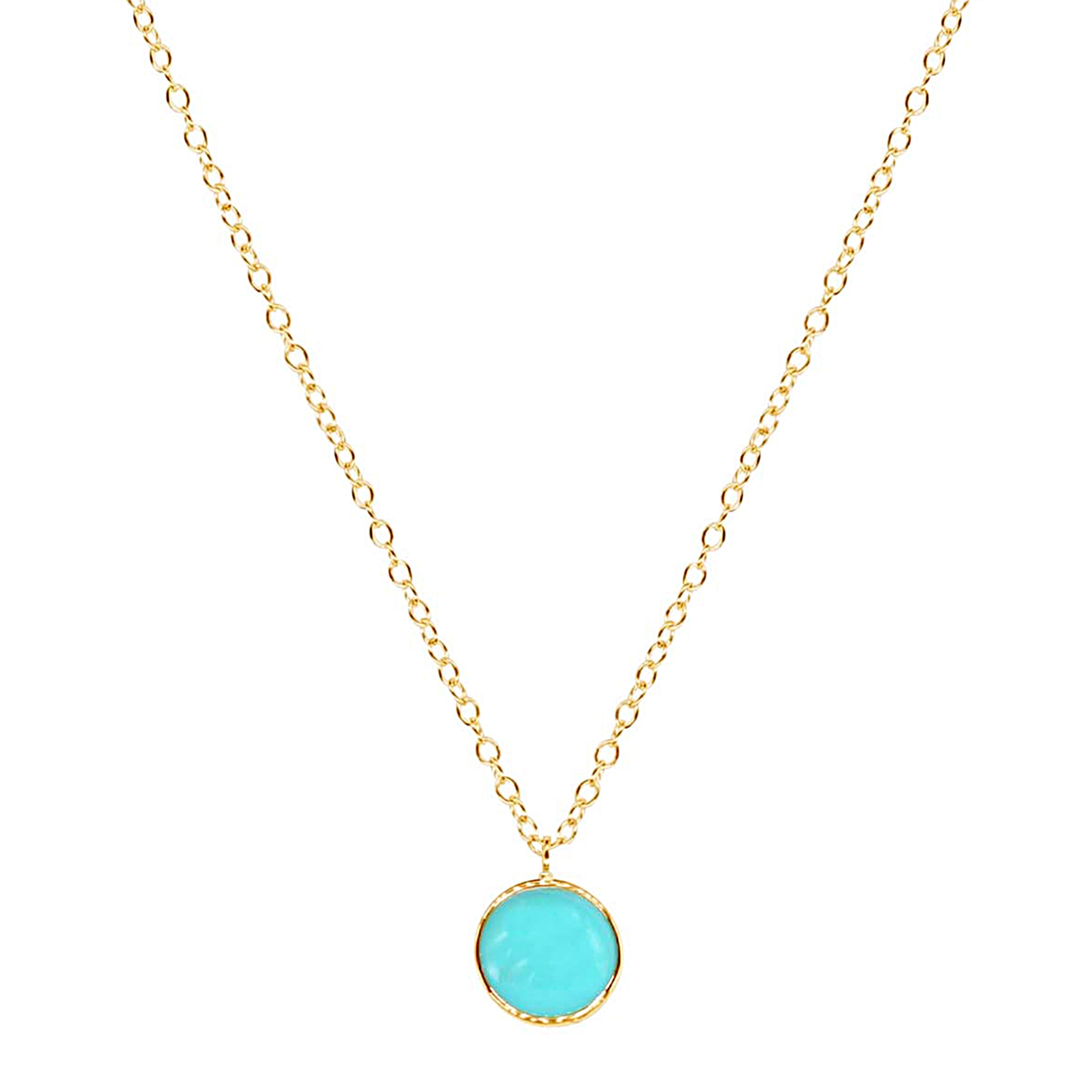 14k Turquoise Round Bezel Pendant Necklace