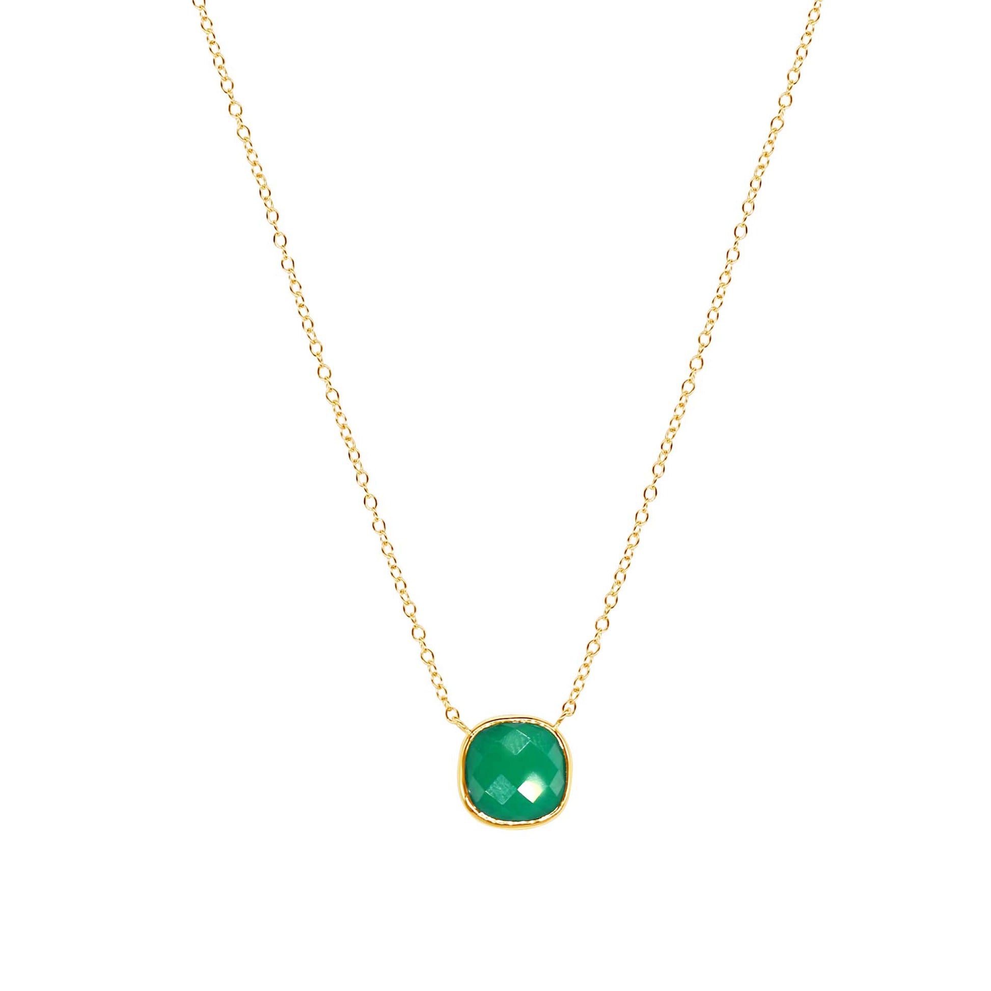 14k Green Onyx Cushion Bezel Necklace 17"