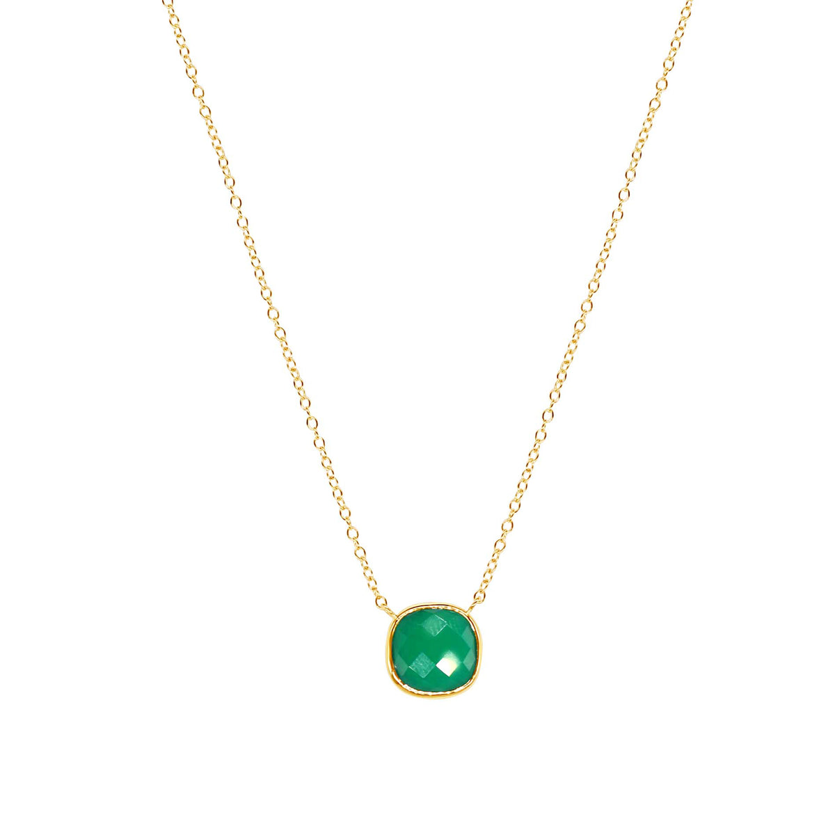 14k Green Onyx Cushion Bezel Necklace 17"
