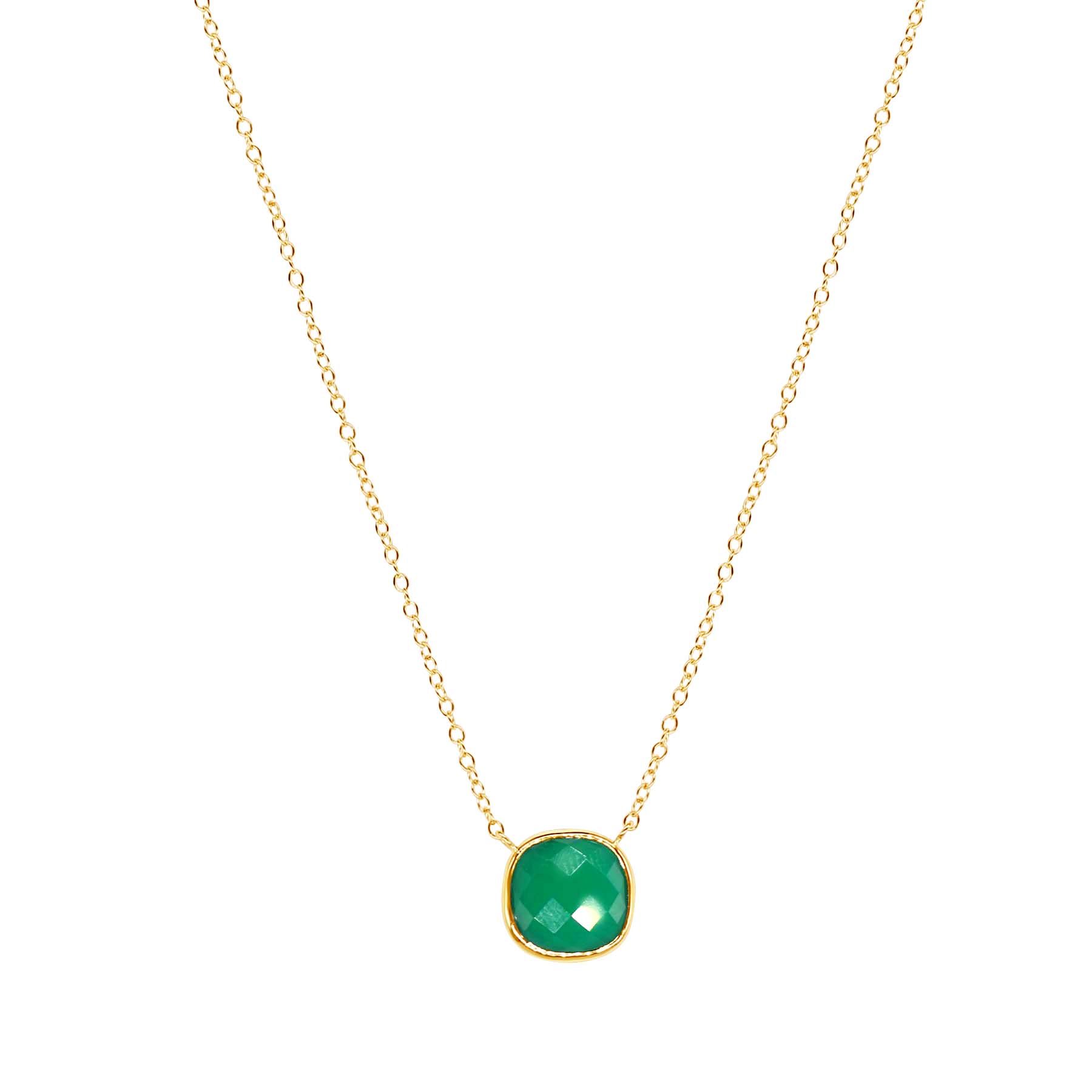 14k Green Onyx Cushion Bezel Necklace 17" freeshipping - Jewelmak Shop