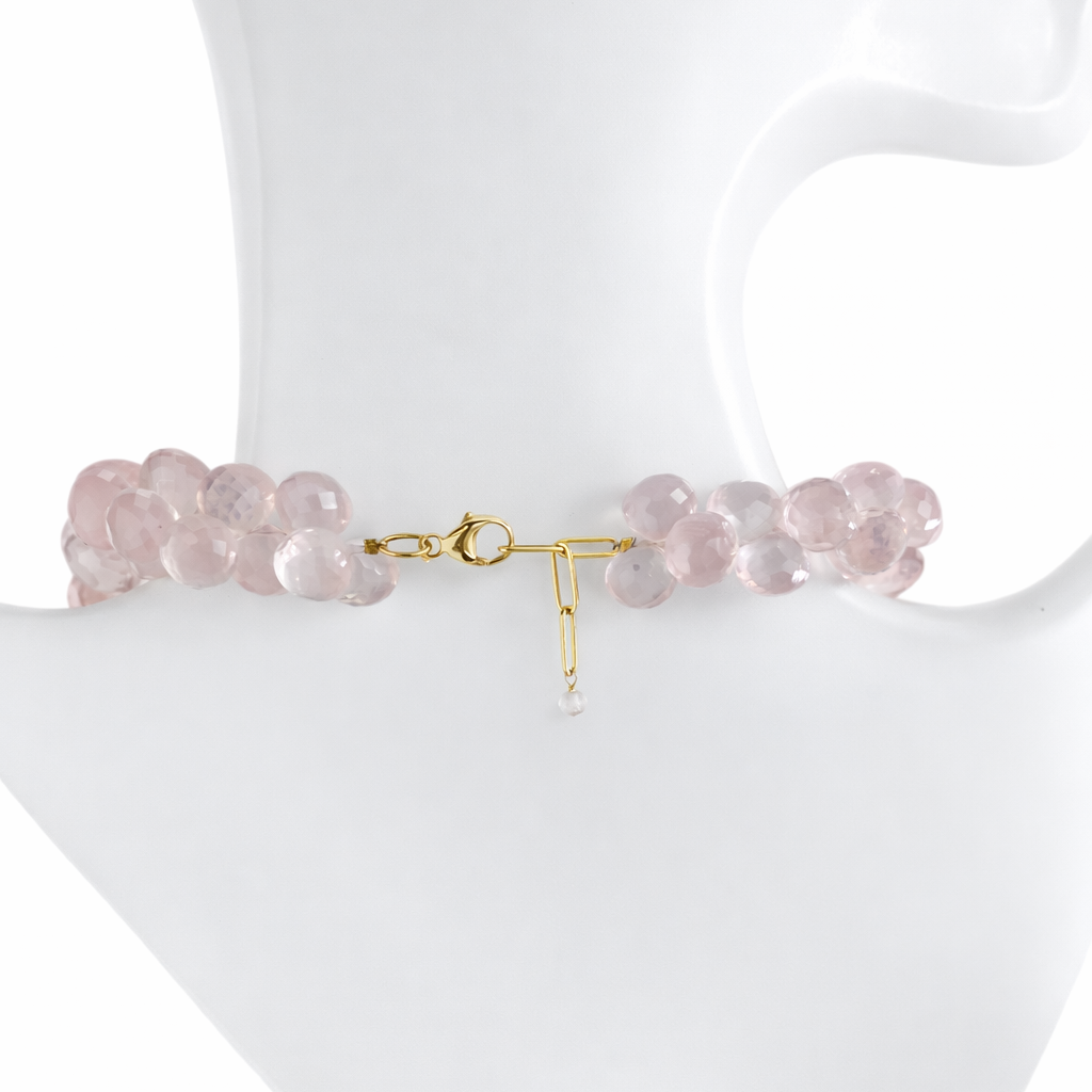14k Rose Quartz Cluster Necklace