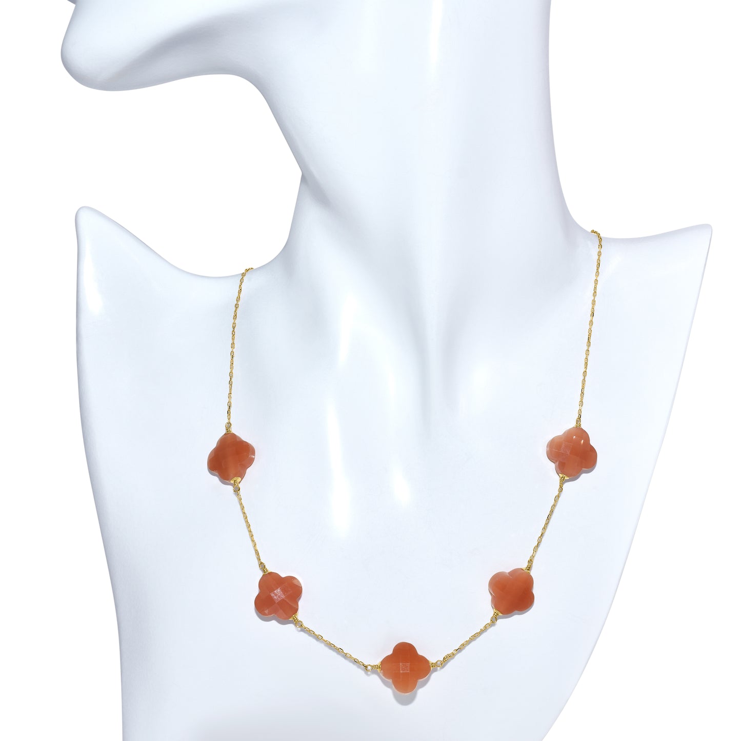14k Yellow Gold Faceted Clover Station Necklace