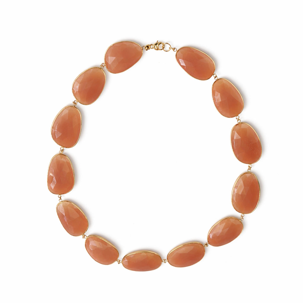 14k Chunky Peach Moonstone Slice Bezel Link Necklace