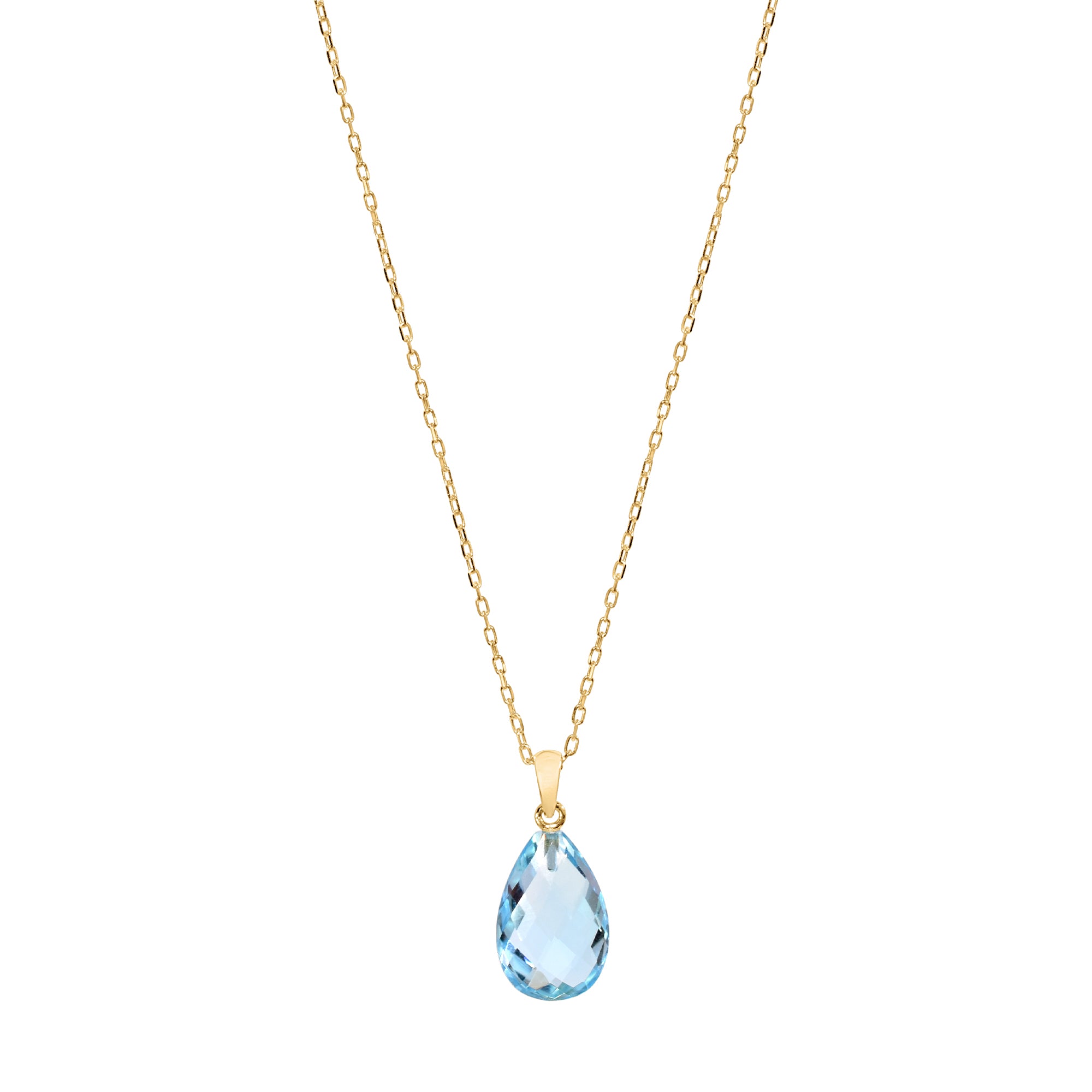 14k Blue Topaz or Amethyst Pear Pendant Necklace 17" Blue Topaz
