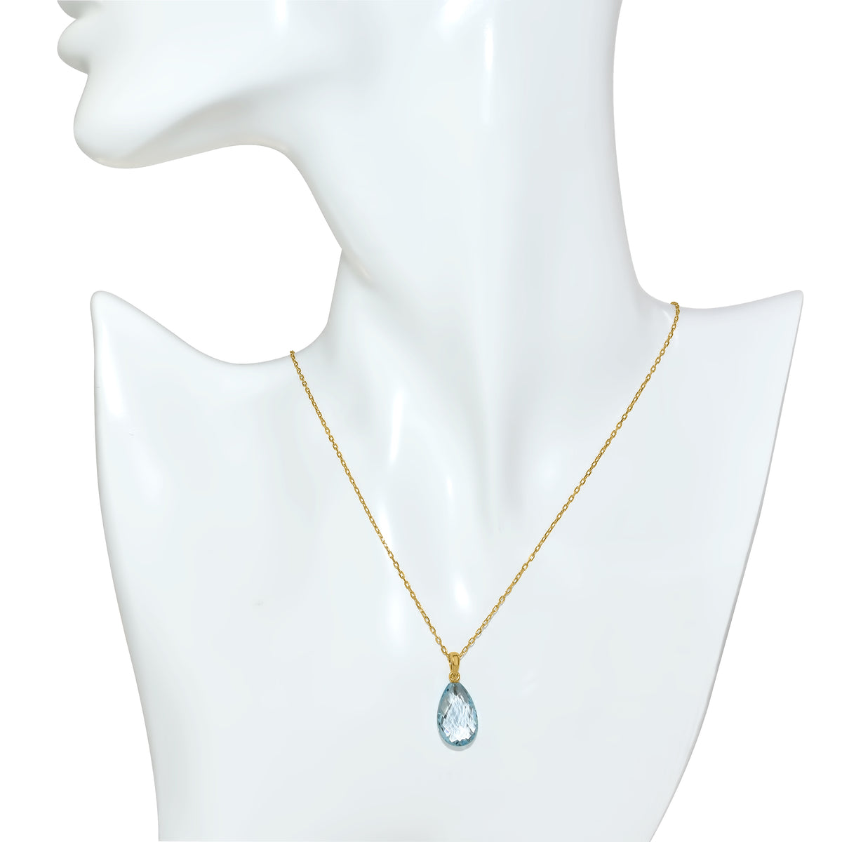 14k Blue Topaz or Amethyst Pear Pendant Necklace 17" Blue Topaz